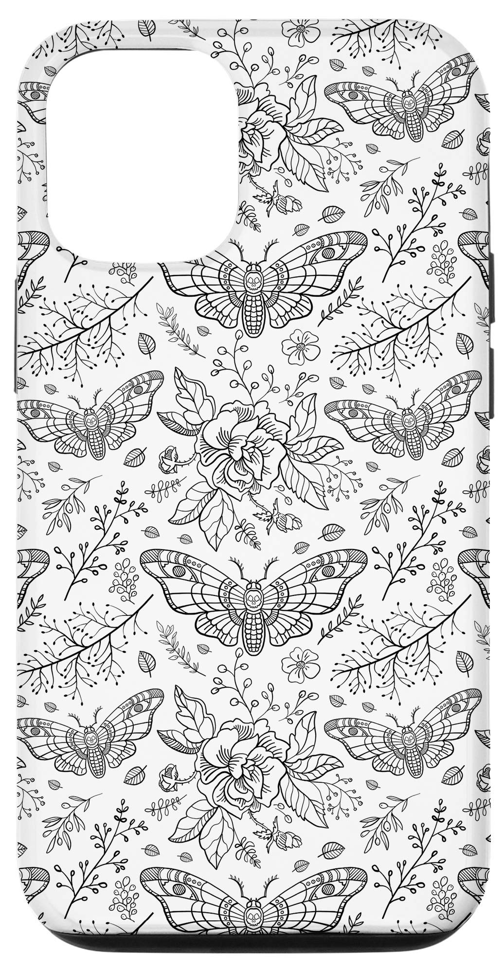 iPhone 12/12 Pro Case - Butterfly Moth Insect Flower Nature Pattern Animal Line Art Design | Slim Protective Cover for Everyday Use, Outdoor Activities & Travel