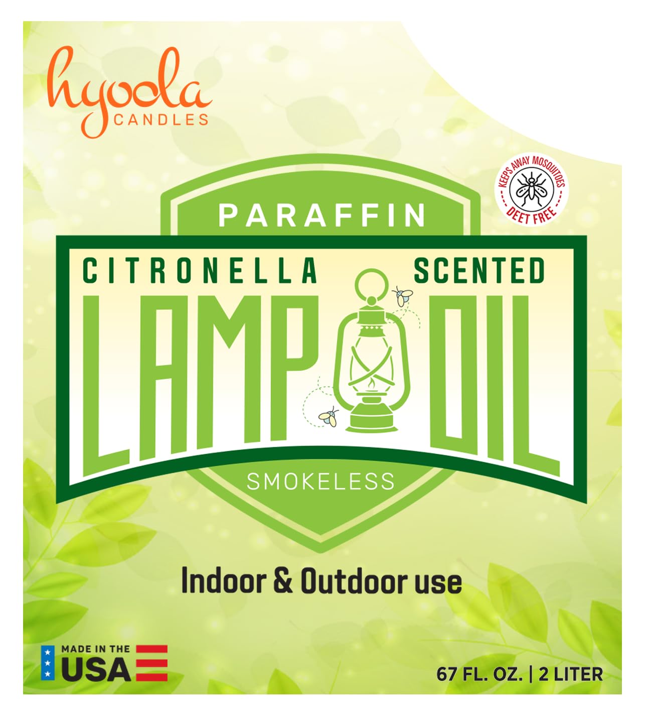 Hyoola Citronella Lamp Oil - 67.6 oz (2 Liter) Smokeless Mosquito Repellent for Indoor/Outdoor Use - Perfect for Patio Lanterns, Camping Lights & Oil Candles - Natural Insect Deterrent with Pleasant Scent