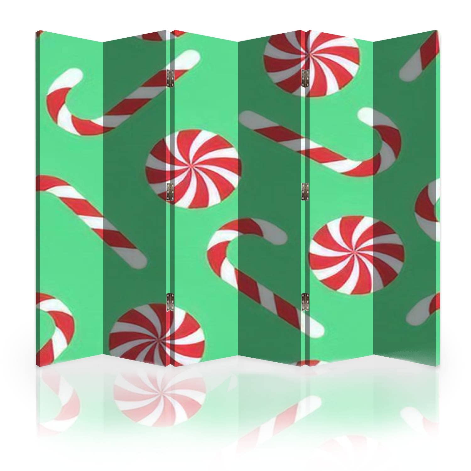 Candy Cane Christmas Room Divider Screen - 6 Panel Folding Privacy Partition with Seamless Canvas Design | Perfect for Holiday Decor, Bedroom Separation & Office Privacy