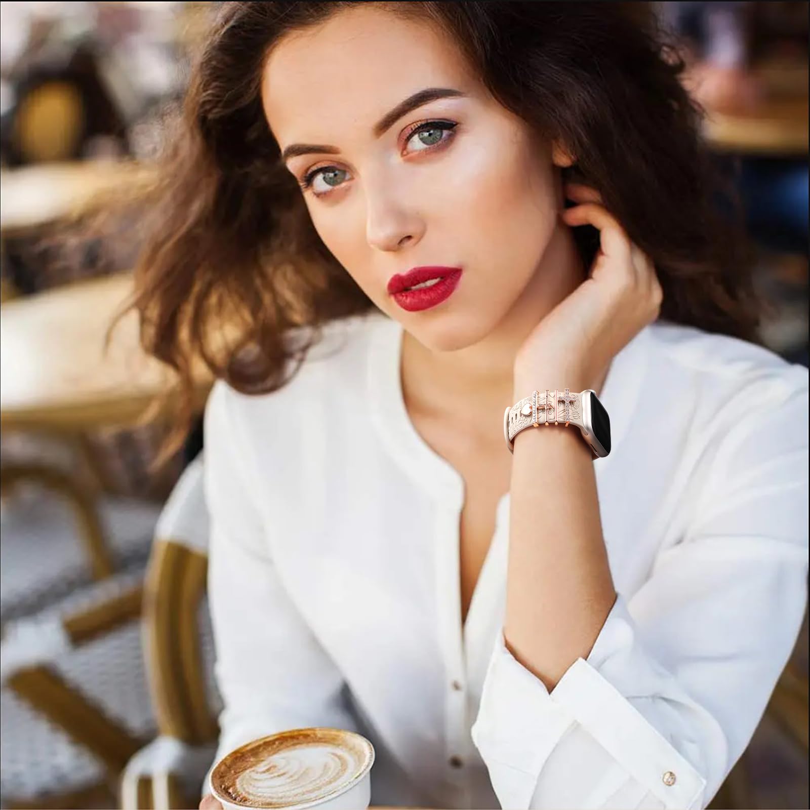 DaQin Floral Engraved Silicone Band Compatible with Apple Watch 40mm 38mm 41mm 44mm 42mm 45mm - Women's Fashion Strap with Charms for iWatch Series 9/8/7/6/5/4/3/2/1/SE - Perfect for Workouts, Office & Everyday Wear
