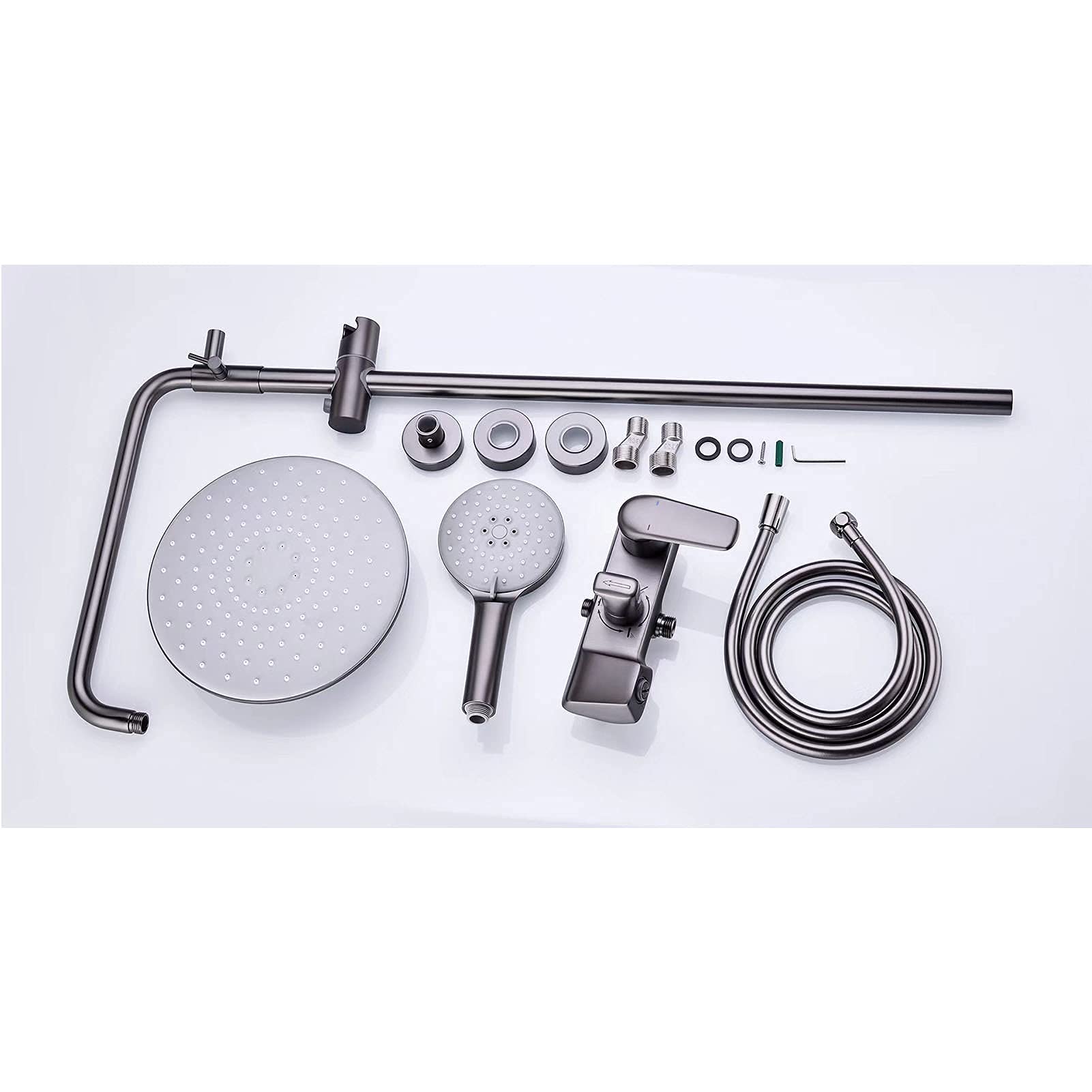 Modern Brass Wall Mounted Rain Shower Faucet Set with ABS Shower Head & Tub Spray - Gun Gray Bath Shower Mixer Tap for Luxurious Spa-Like Bathroom Experience