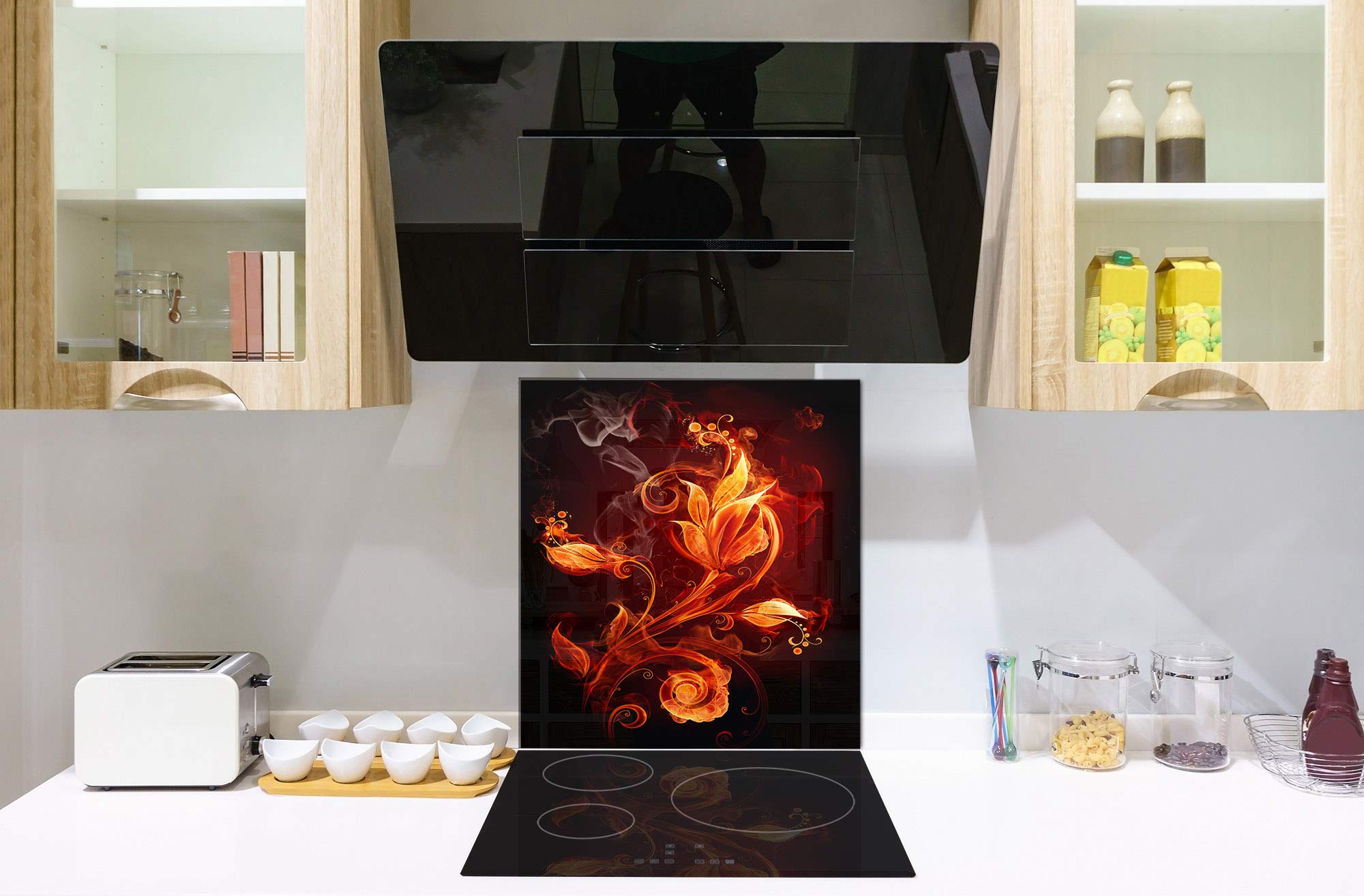 Concept Crystal Printed Tempered Glass Backsplash - Fire Series Fiery Flower 1 | Heat-Resistant Kitchen Splashback BS14 | Perfect for Modern Home & Restaurant Decor