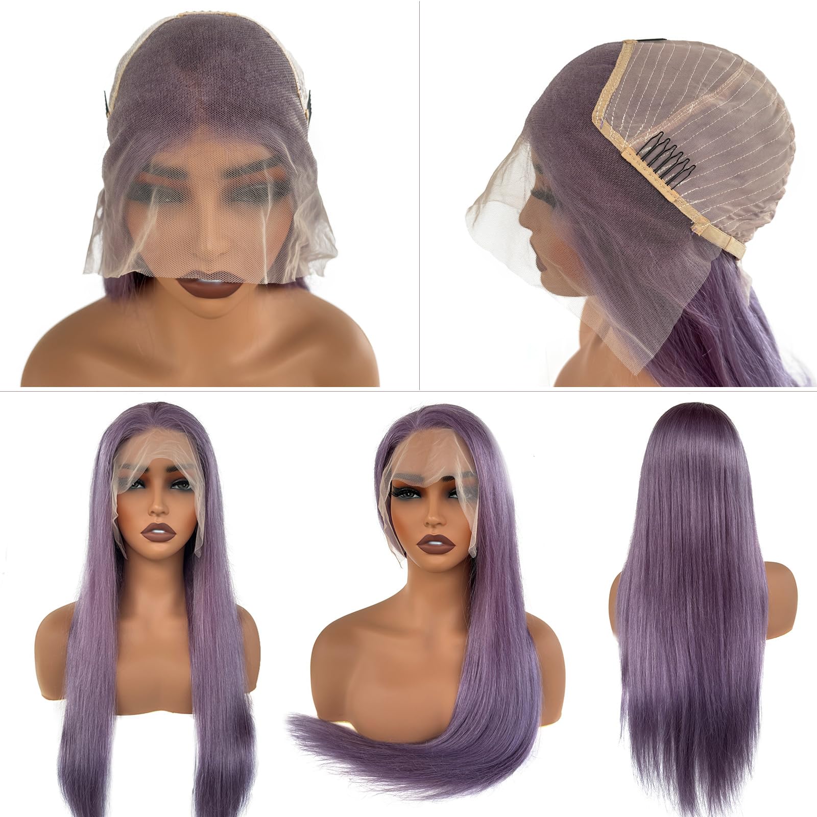 Smavida 28 Inch Long Lilac Human Hair Lace Front Wig - 13x4 HD Transparent Purple Colored Glueless Lace Frontal Wig with Pre-Plucked Baby Hair | Perfect for Cosplay, Halloween, Parties & Fashion Styling
