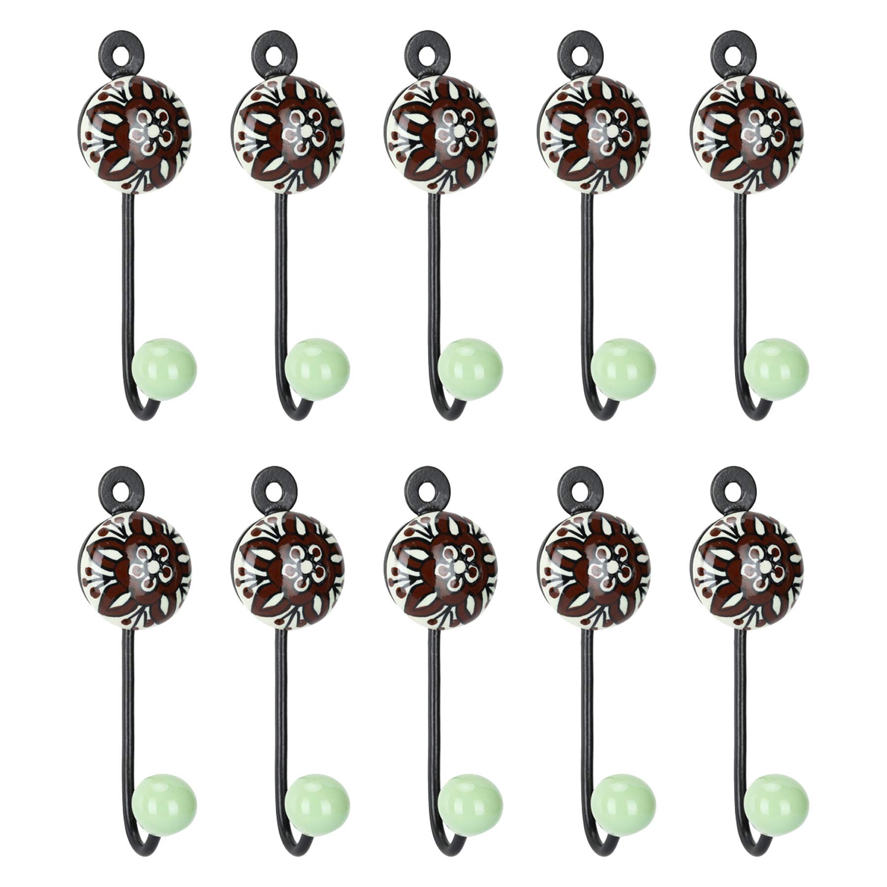 GroupB 10-Pack Colorful Hand-Painted Ceramic Wall Hooks - Decorative Coat & Towel Hooks for Kitchen, Bathroom, Entryway - Assorted Ceramic Hooks with Straight Design for Home Organization & Decor