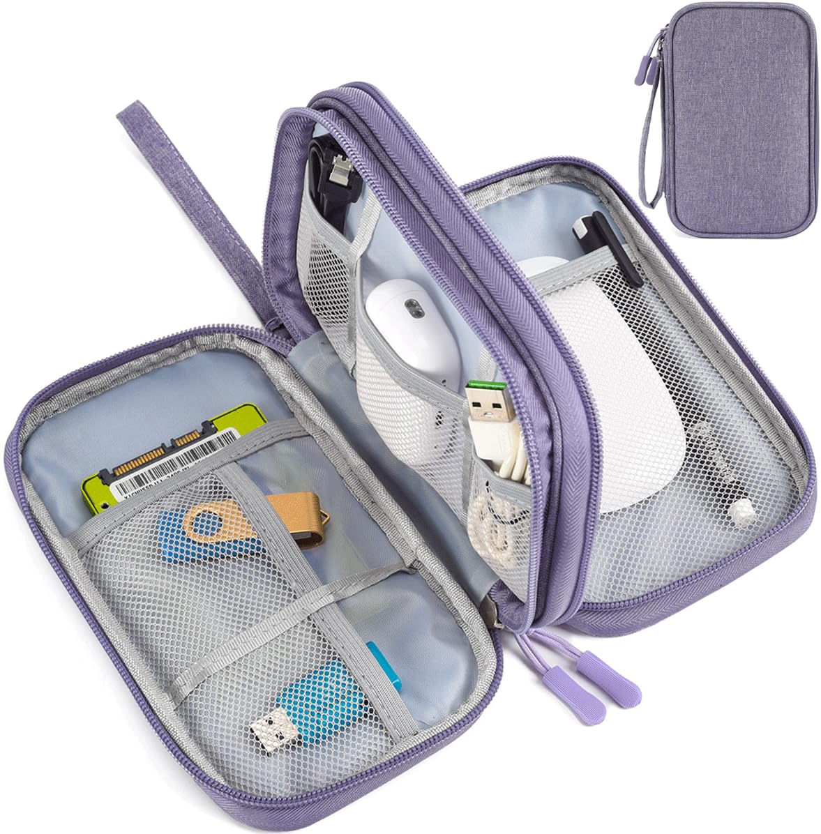 Electronic Organizer Travel Cable Accessories Bag - Waterproof Storage Case for Power Bank, Chargers, USB Cables, Earphones & Mouse - Portable Cord Organizer for Office, Home & Travel (Purple)