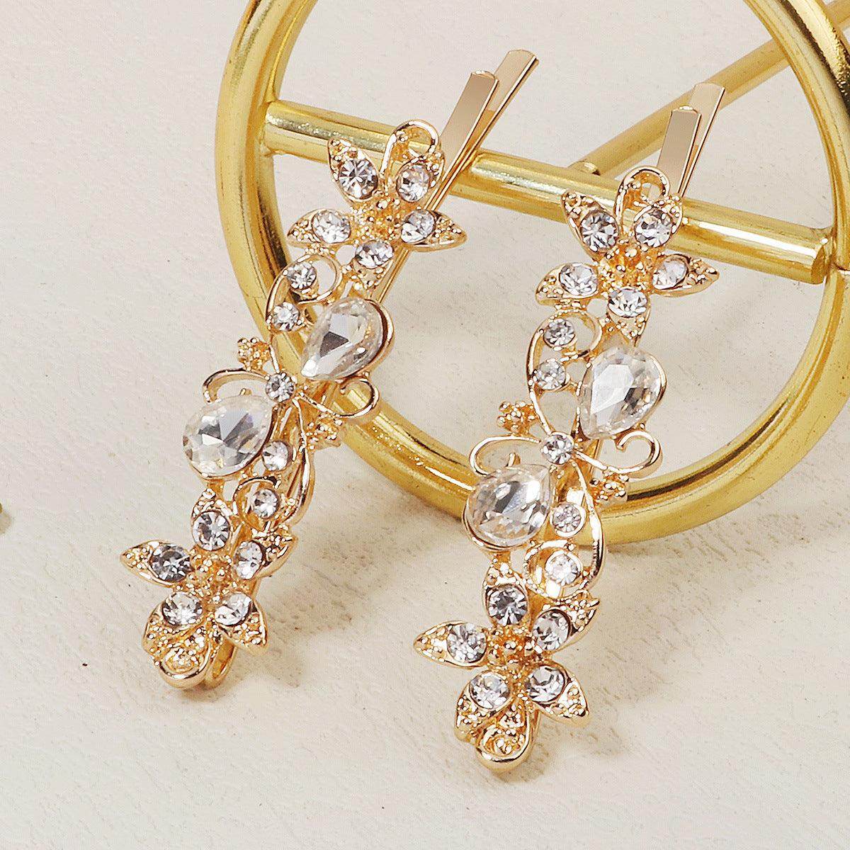Elegant Metal Hair Clips with Rhinestones - Alloy Leaf Design for Broken Bangs & Hair Styling | Perfect for Weddings, Parties & Everyday Use