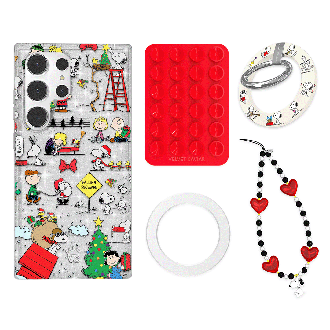 Snoopy Christmas Glitter Galaxy Phone Grip Bundle Set - Cute Holiday Gift for Peanuts Fans, Perfect for iPhone & Samsung Cases, Christmas Decorations & Stocking Stuffers
