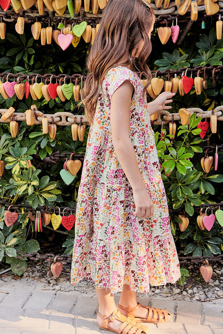 Girls Floral Chicken Print Dress - Pink Ruffled Party Dress for Kids Birthday, Photo Shoot & Special Occasions
