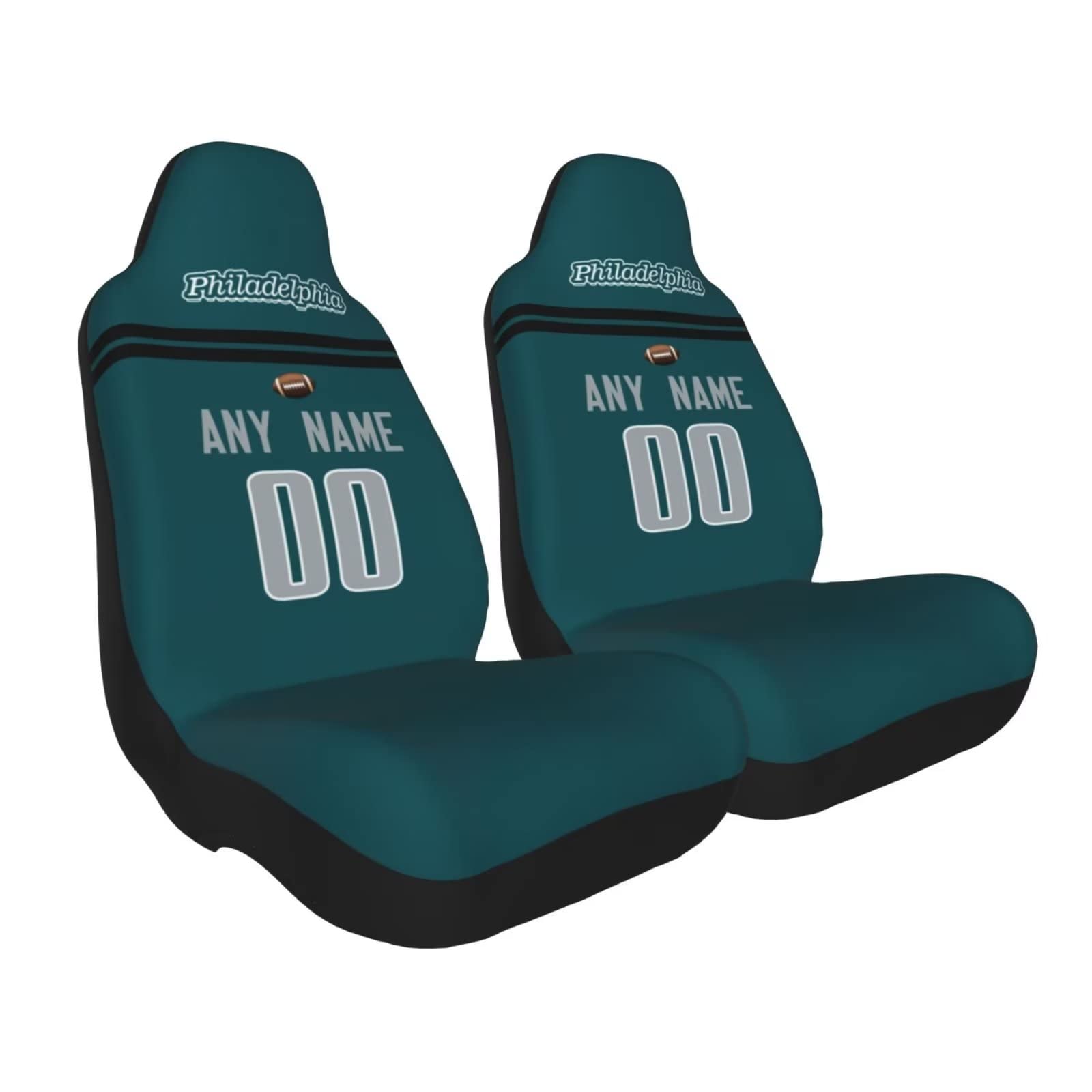 Custom Personalized Football Car Seat Covers with Name & Number - Elastic Soft Front Seat Protectors (2-Piece Set) | Universal Fit for Most Cars, Trucks & SUVs | Perfect Philadelphia Eagles Gifts & Game Day Car Accessories