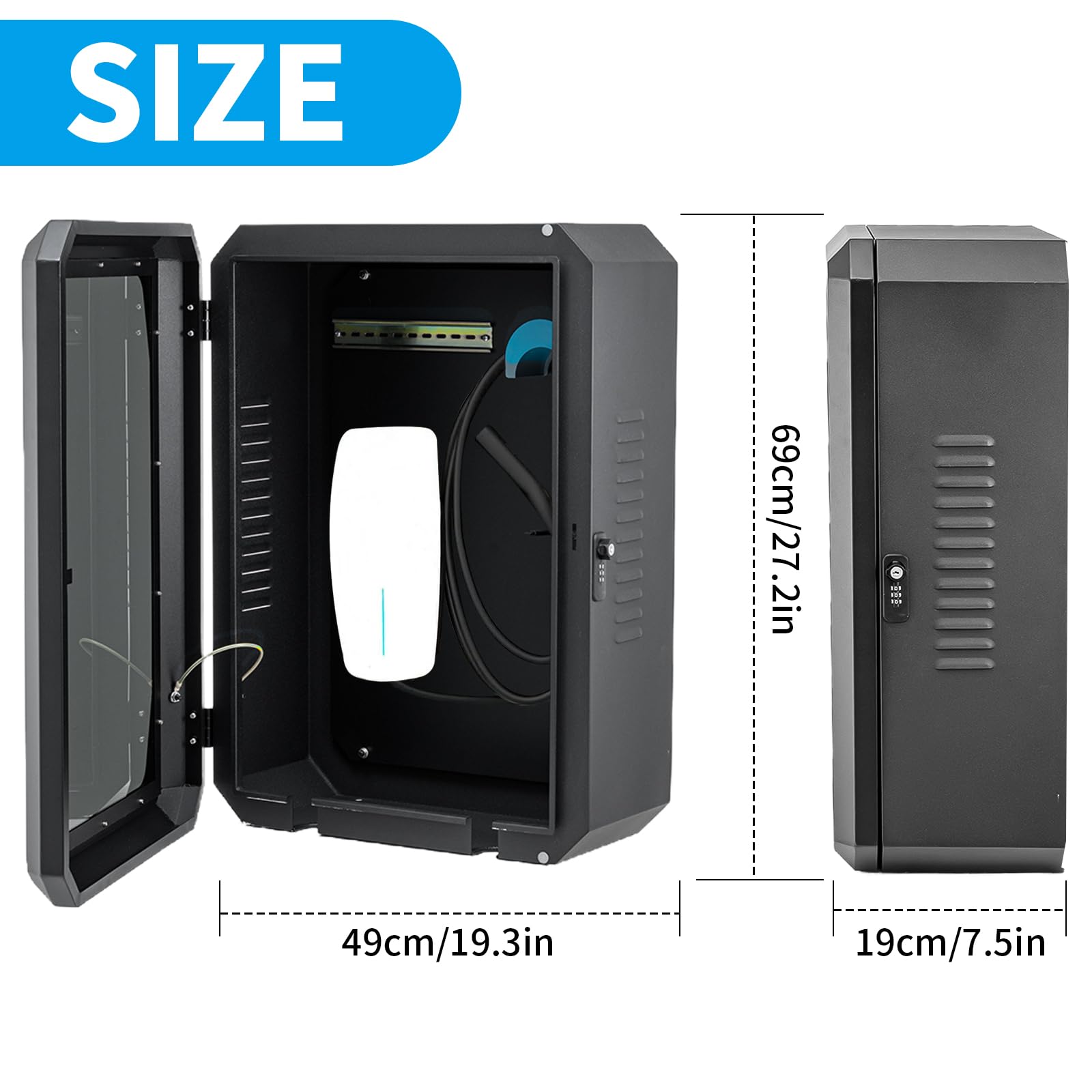 Tesla Charger Station Protection Box - Waterproof & Dustproof EV Charging Enclosure for Tesla & Most Electric Vehicles - Indoor/Outdoor Wall Mounted Black Charger Box (Perfect for Home, Garage & Outdoor Charging)