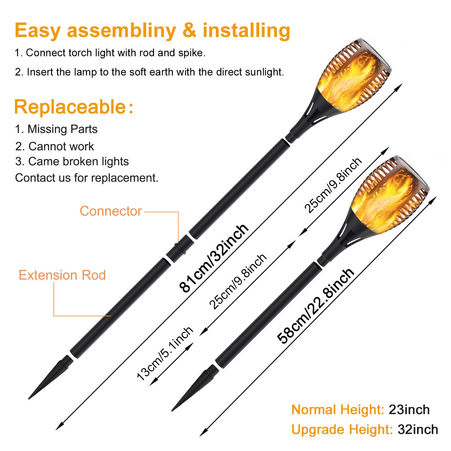 Solar Torch Lights Outdoor with Extension Rod - 8 Pack Waterproof Flickering Flame Solar Pathway Lights for Garden, Yard, Lawn, Patio - Perfect for Landscape Decoration, Evening Gatherings & Outdoor Ambiance Lighting