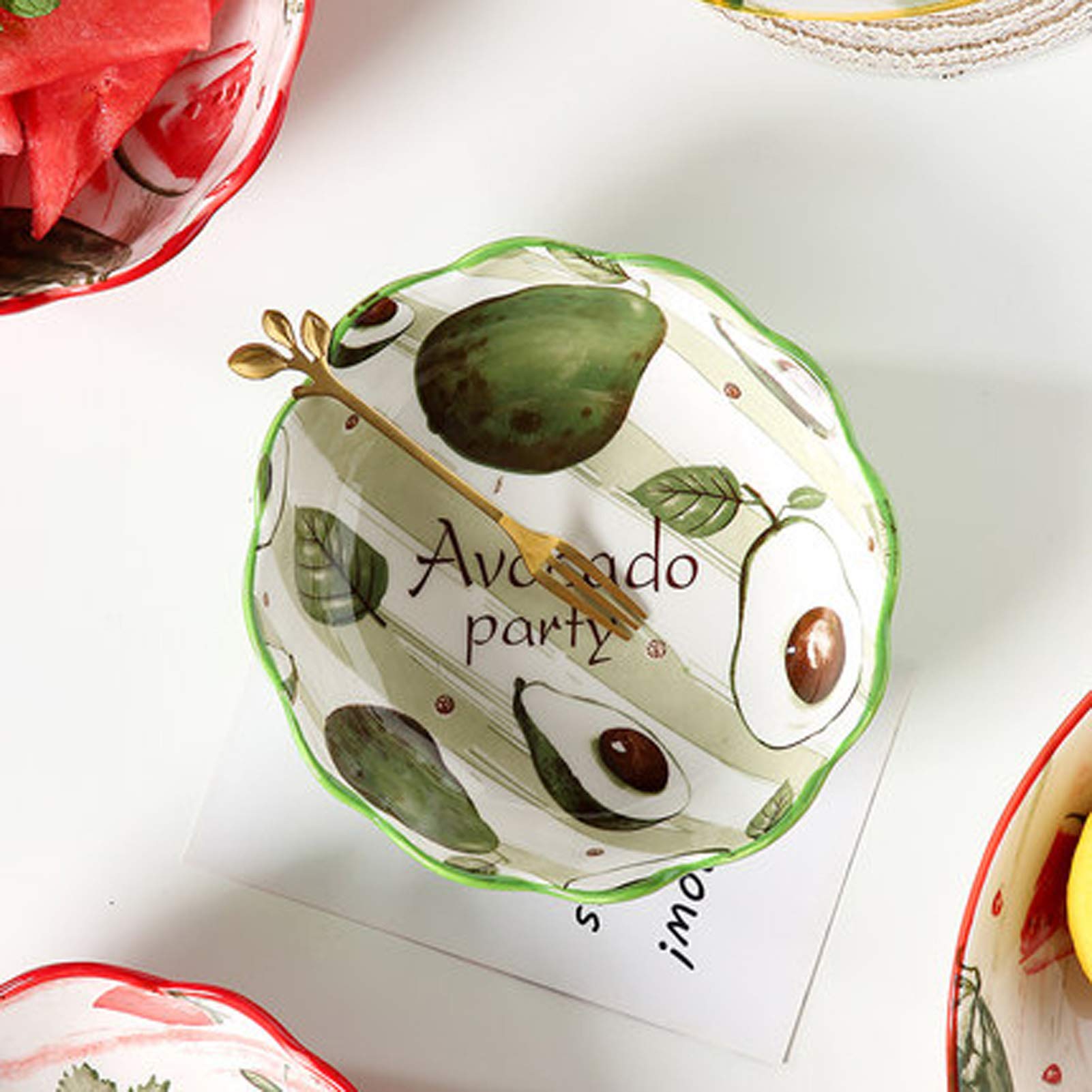 Japanese Ceramic Tableware Set - Cute Strawberry Design Small Fresh Fruit Salad Bowls, Creative Personality Dishes for Home Kitchen & Dining Room Decor | Perfect for Breakfast, Dessert, Party Serving