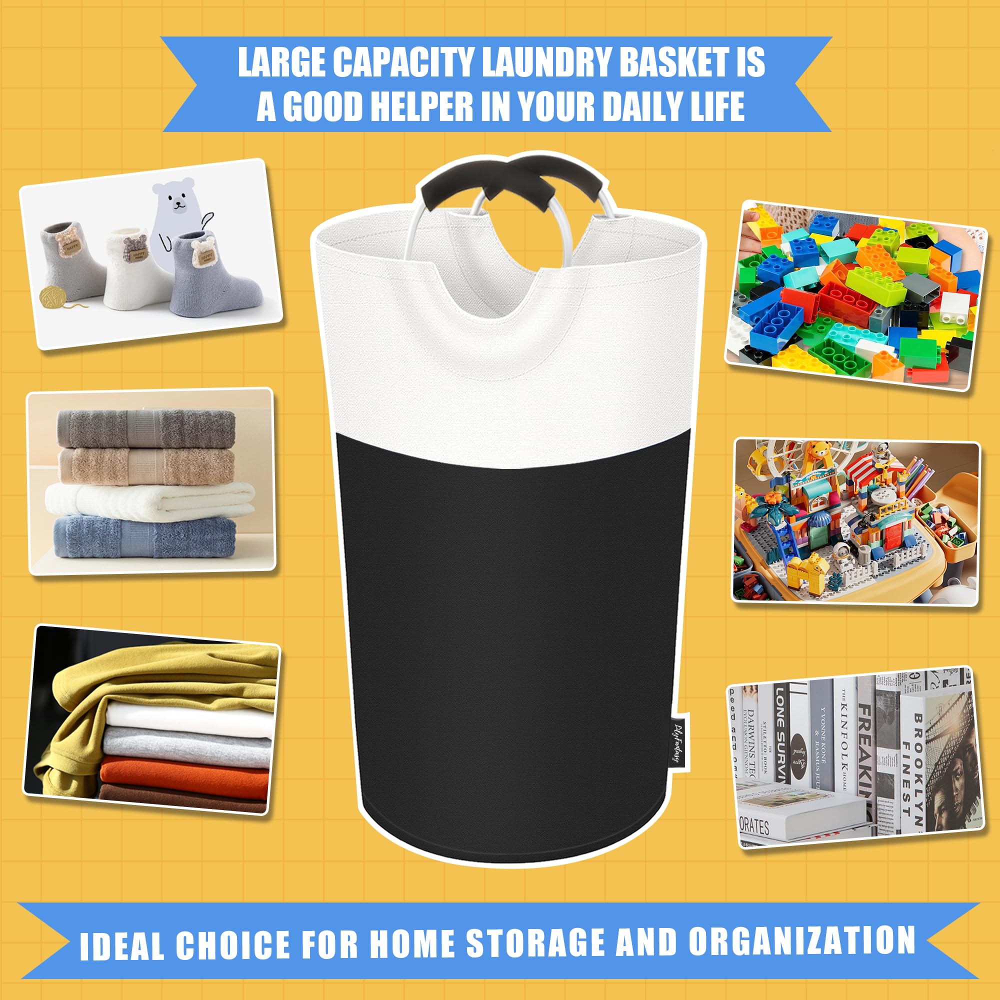 90L Collapsible Laundry Basket with Padded Handles - Waterproof Foldable Clothes Hamper for Home, Dorm & Travel - Tall Standing Laundry Organizer for Easy Storage (Black) - Perfect for Bedroom, Bathroom & Laundry Room Organization