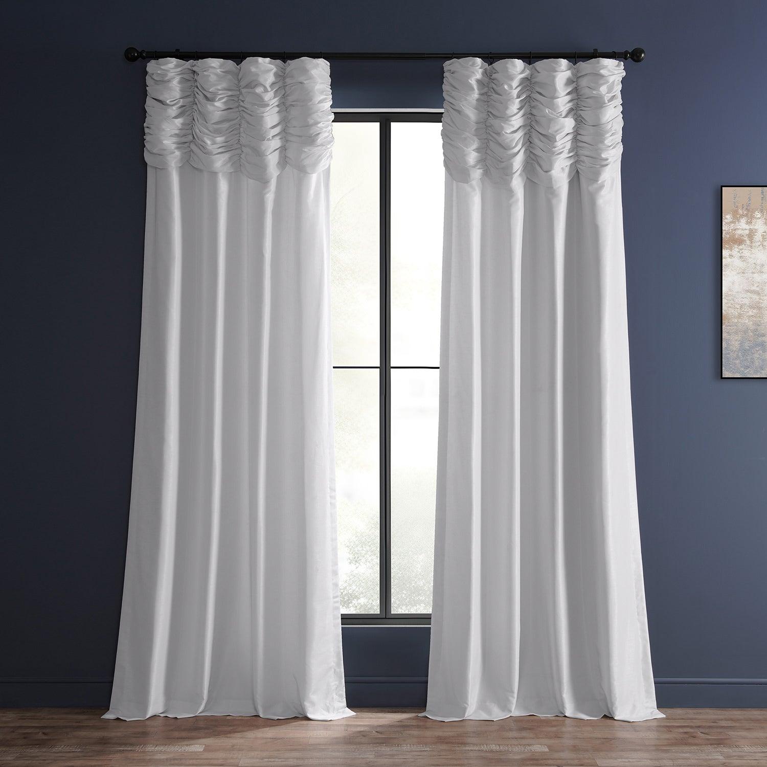 Vintage Textured Faux Dupioni Silk Curtains with Ice Ruched Design - Elegant Window Treatments for Living Room, Bedroom & Dining Room Decor