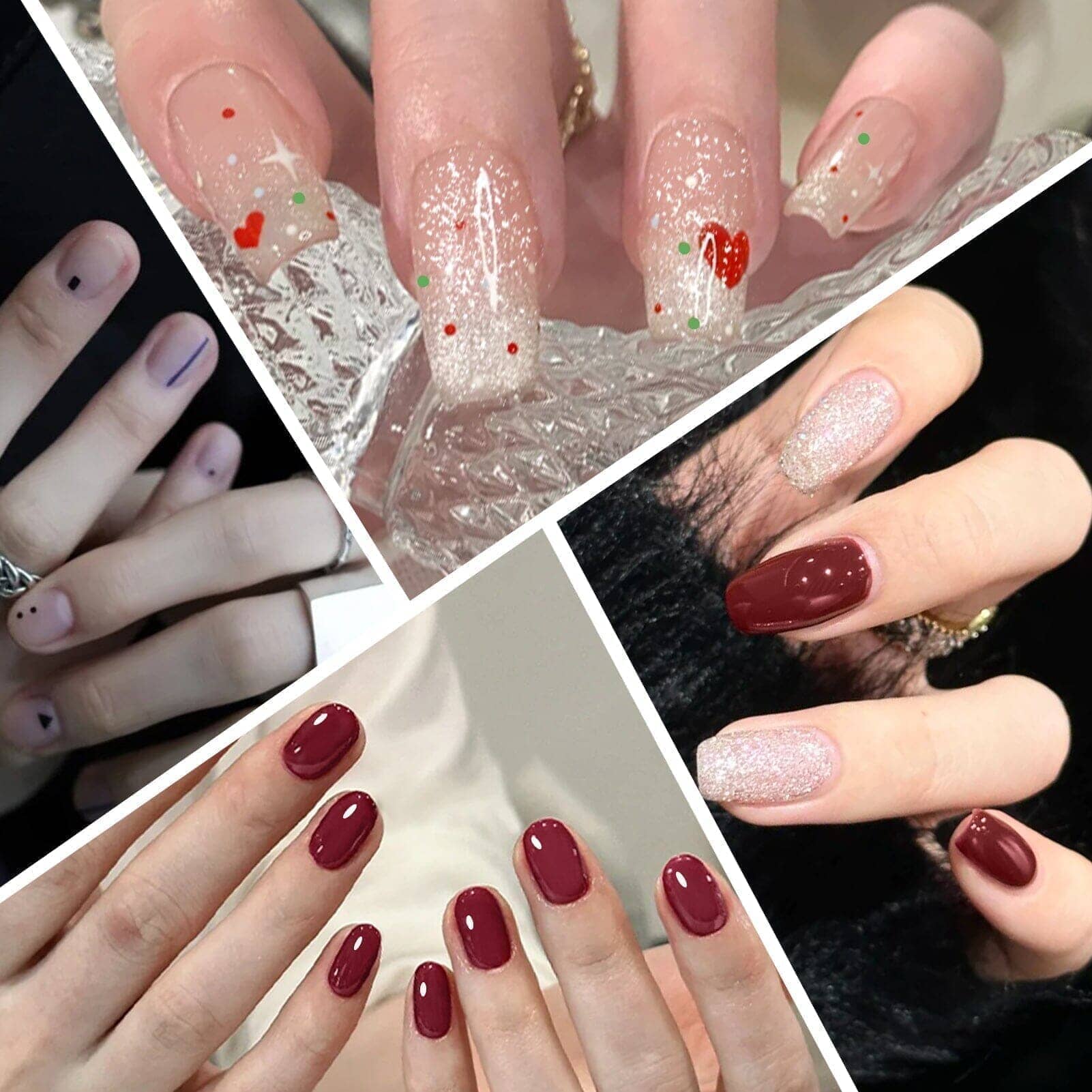 16Pcs Red Bowknot Dots Glitter Semi-Cured Gel Nail Wraps Kit - DIY Nail Art Stickers for Home Salon & Party Manicure