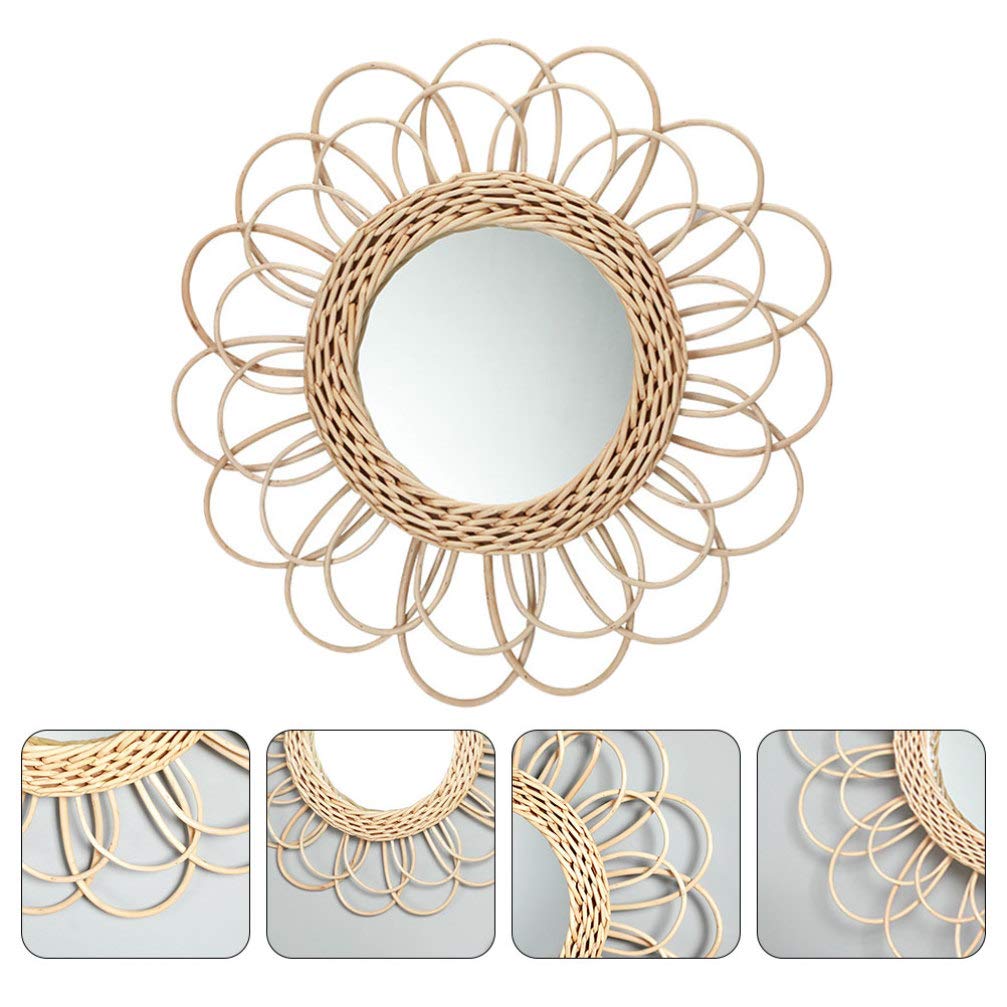 Stylish Hemoton Rattan Woven Wall Mirror - Nordic Decor, Makeup & Photo Backdrop - Perfect for Bedroom, Bathroom & Boho Home Decor