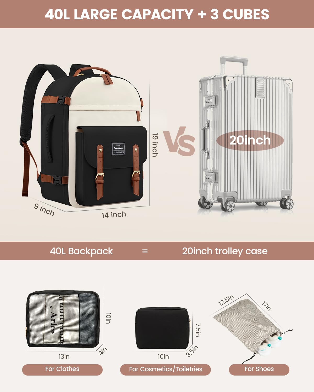 **LOVEVOOK 40L Flight Approved Carry On Backpack for Women & Men - Large Personal Item Travel Bag for Airplanes, Weekender Overnight, 17 Inch Laptop Backpack for College Essentials - Perfect for Business Trips, Commuting & Weekend Getaways**