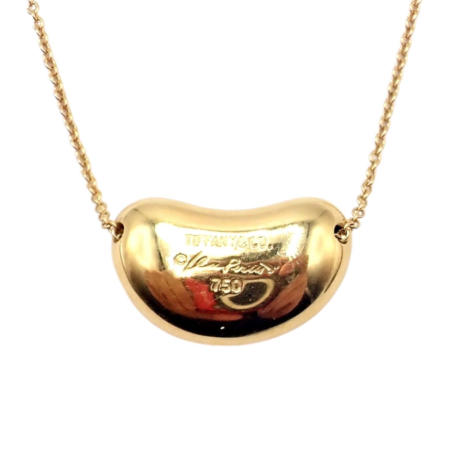 Authentic Tiffany & Co Elsa Peretti 18k Yellow Gold Medium Bean Necklace - Elegant Jewelry Gift for Women, Perfect for Weddings & Special Occasions