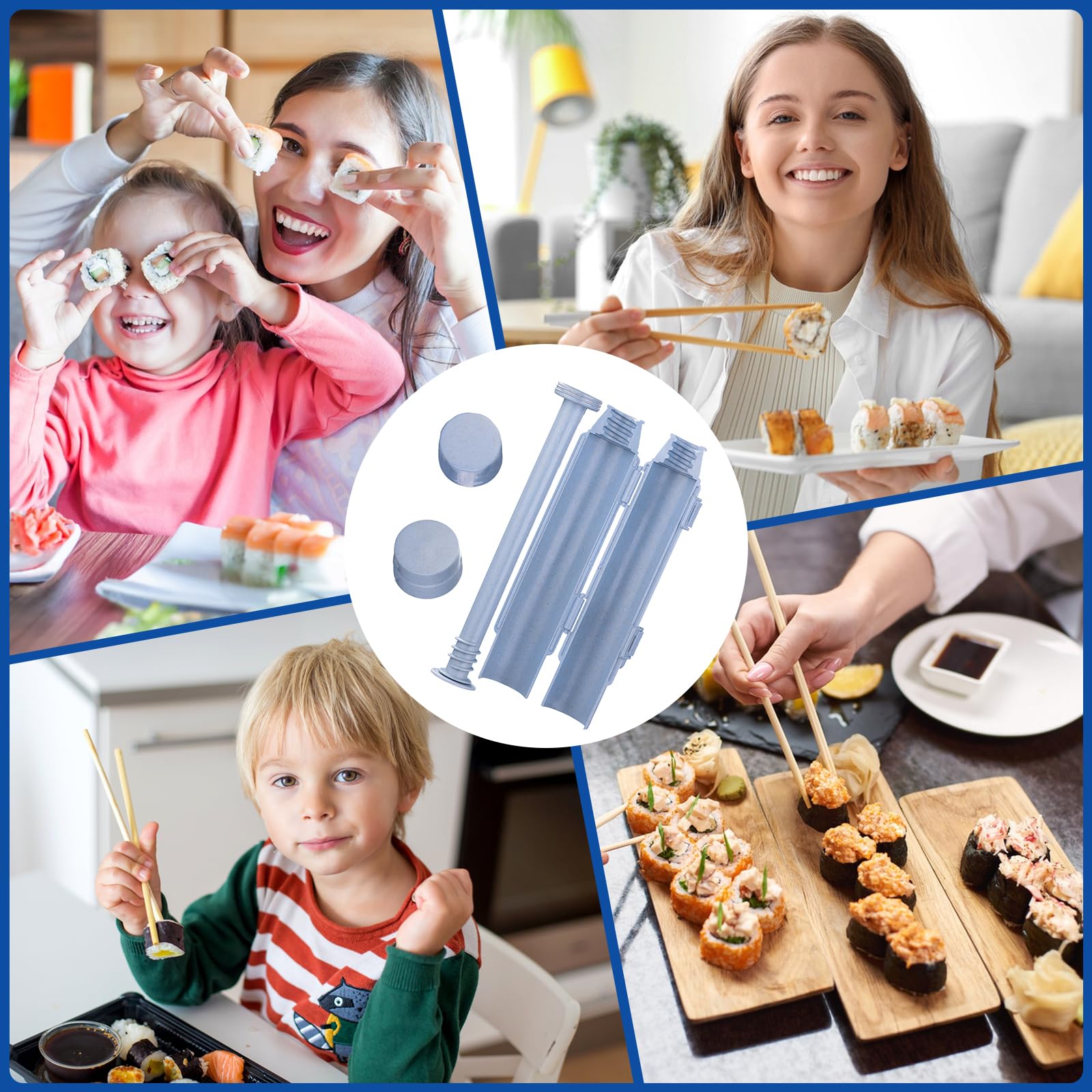 **Non-Toxic BPA-Free Sushi Maker Kit – Easy DIY Sushi Roller Bazooka for Beginners & Kids – Perfect for Home Cooking, Parties & Healthy Snacks (Blue)**