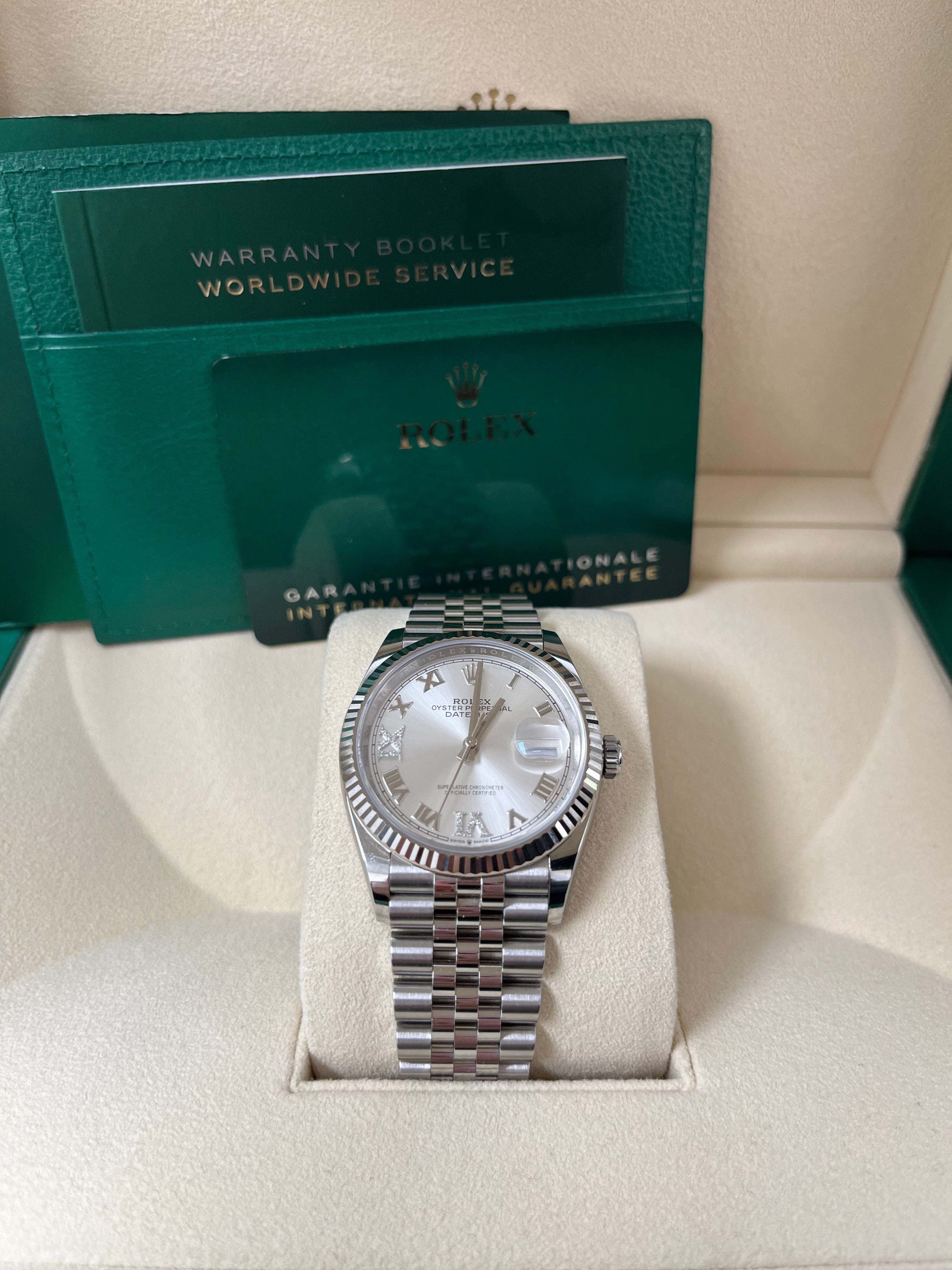 Rolex Datejust 36mm Stainless Steel Watch - Fluted Bezel, Silver Diamond Roman Numeral Dial (VI & IX), Jubilee Bracelet Ref.126234 | Luxury Dress Watch for Men, Perfect for Business, Weddings & Formal Occasions