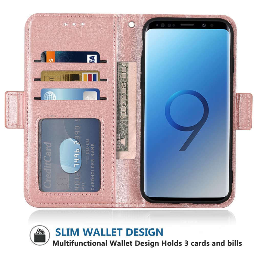 Leather Wallet Case for Moto Z Play - Card Holder & Stand (Rose Gold) - Perfect for Work & Travel