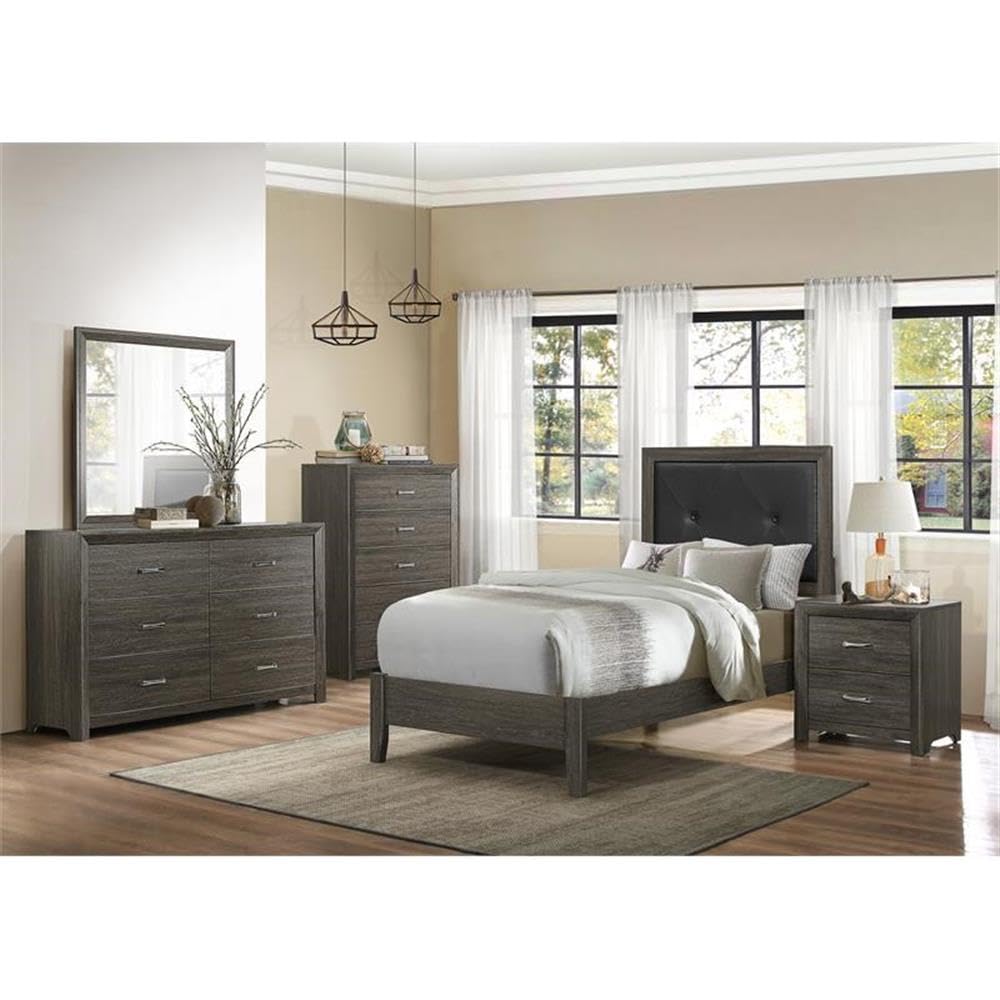 Lexicon Edina 2-Drawer Modern Nightstand - Dark Gray Wood Bedside Table for Bedroom, Living Room & Guest Room | Stylish Storage Solution with Drawers