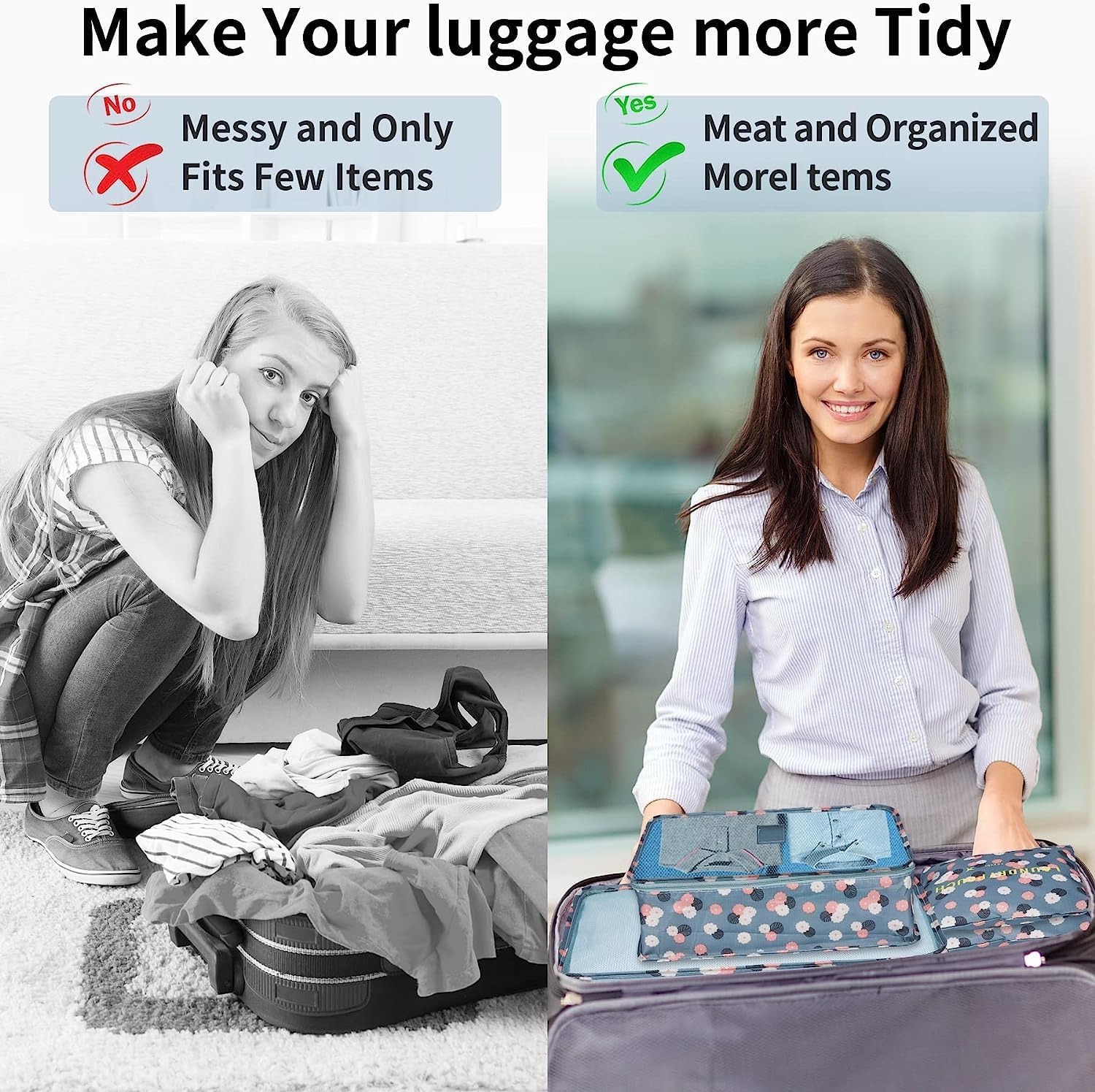 BESTOTTAM Travel Organizer Set - Packing Cubes for Clothes, Toiletry Bag & Travel Essentials | Lightweight Luggage Organizers for Women | Perfect for Vacation, Business Trips & Weekend Getaways (Blue Floral)