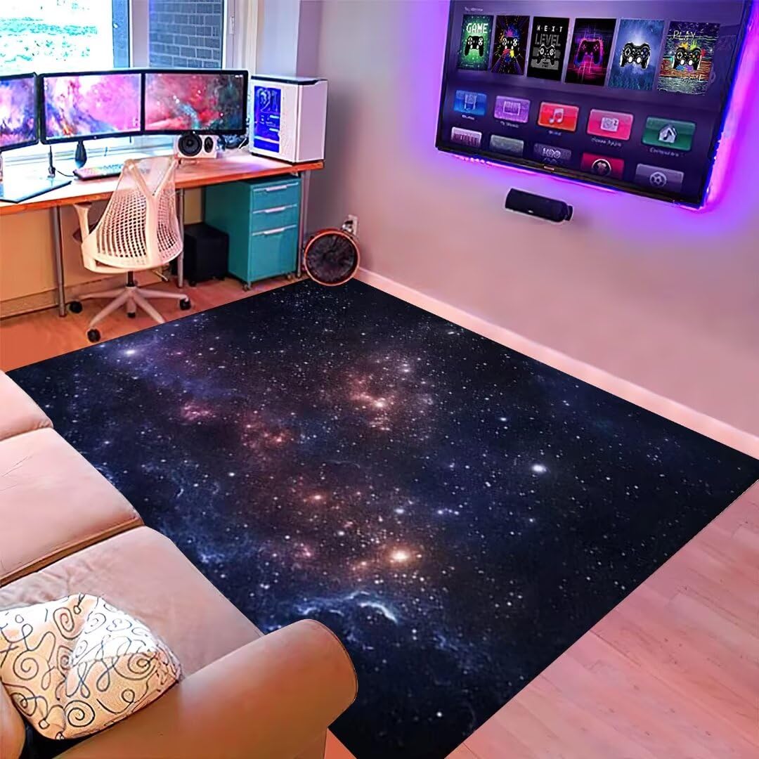 3D Galaxy Area Rug - Non-Slip Outer Space Themed Floor Mat for Kids Bedroom, Nursery & Playroom - Soft Crawling Carpet for Boys - Perfect for Dining Room & Kitchen (3'×5') - Ideal for Space-Themed Decor & Child Safety