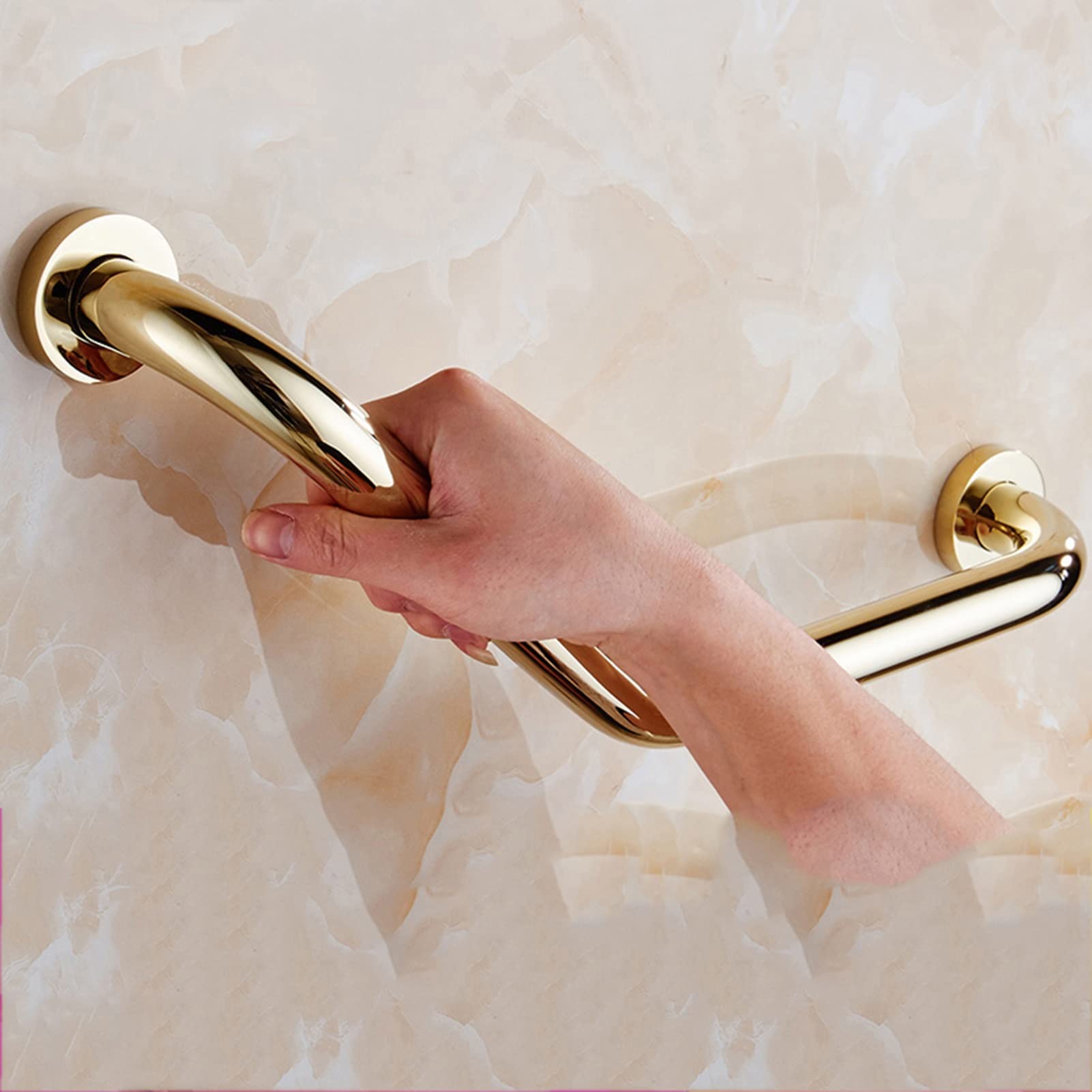 Stainless Steel Safety Grab Bar - DCFV Curved Gold Shower Handle for Bathtub, Toilet & Stairway | Non-Slip Bathroom & Kitchen Support Rail for Elderly & ADA Accessibility (Hallway & Home Use)