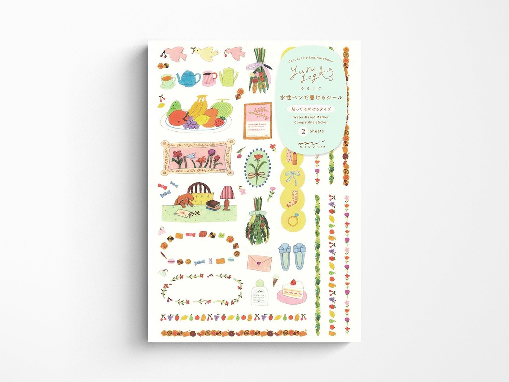 Midori Yuru Log Sticker Set - 2 Sheets for Journaling, Scrapbooking & Planner Decoration - Cute Kawaii Stationery for Bullet Journals, Diaries & Craft Projects