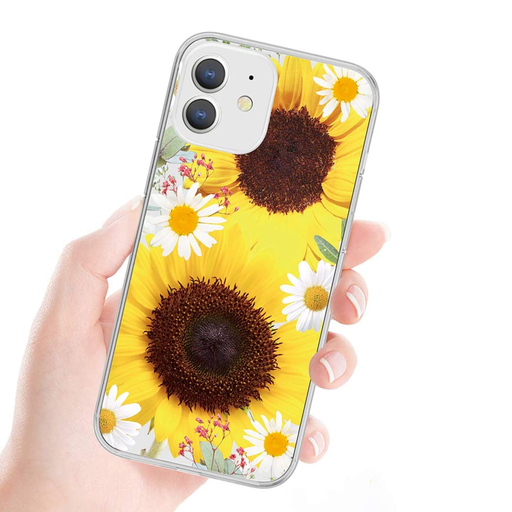 **Premium Clear TPU Shockproof Phone Case for iPhone 12 Mini 5.4 Inch - Soft Protective Transparent Cover for Women & Girls (Sunflower Design) - Perfect for Everyday Use, Travel & Outdoor Activities**