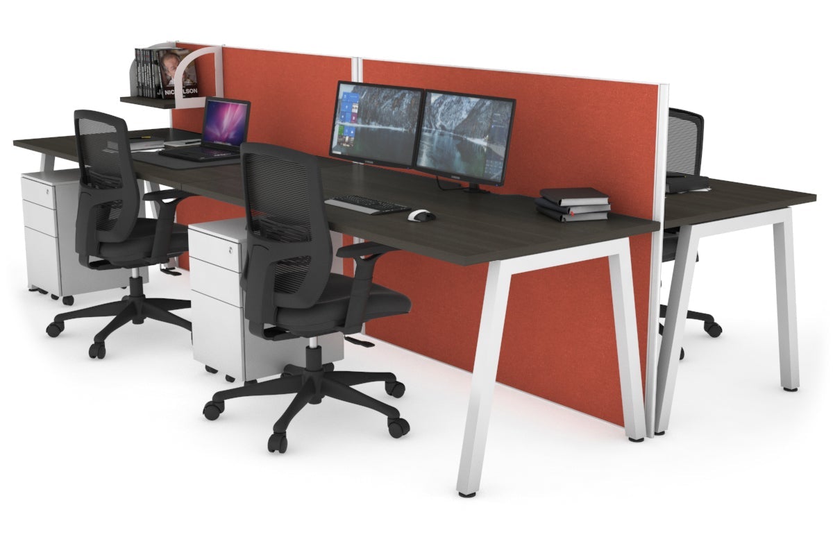 Horizon Quadro 4-Person Office Workstation Bench with A-Legs | 1400L x 800W Dimensions | Cable Management Scallop | Perfect for Collaborative Workspaces & Open Office Environments