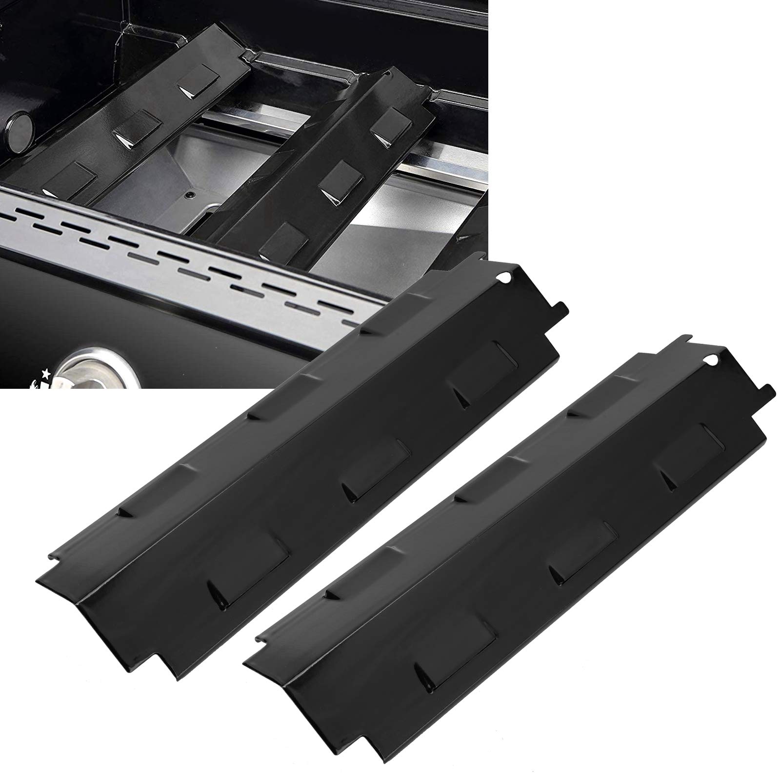 2Pcs Stainless Steel Gas Grill Heat Shield & Flame Tamer - Replacement Heat Plates for Char-Broil, Weber, Nexgrill - BBQ Grill Repair Kit for Burner Protection (Perfect for Backyard Cookouts & Camping Trips)