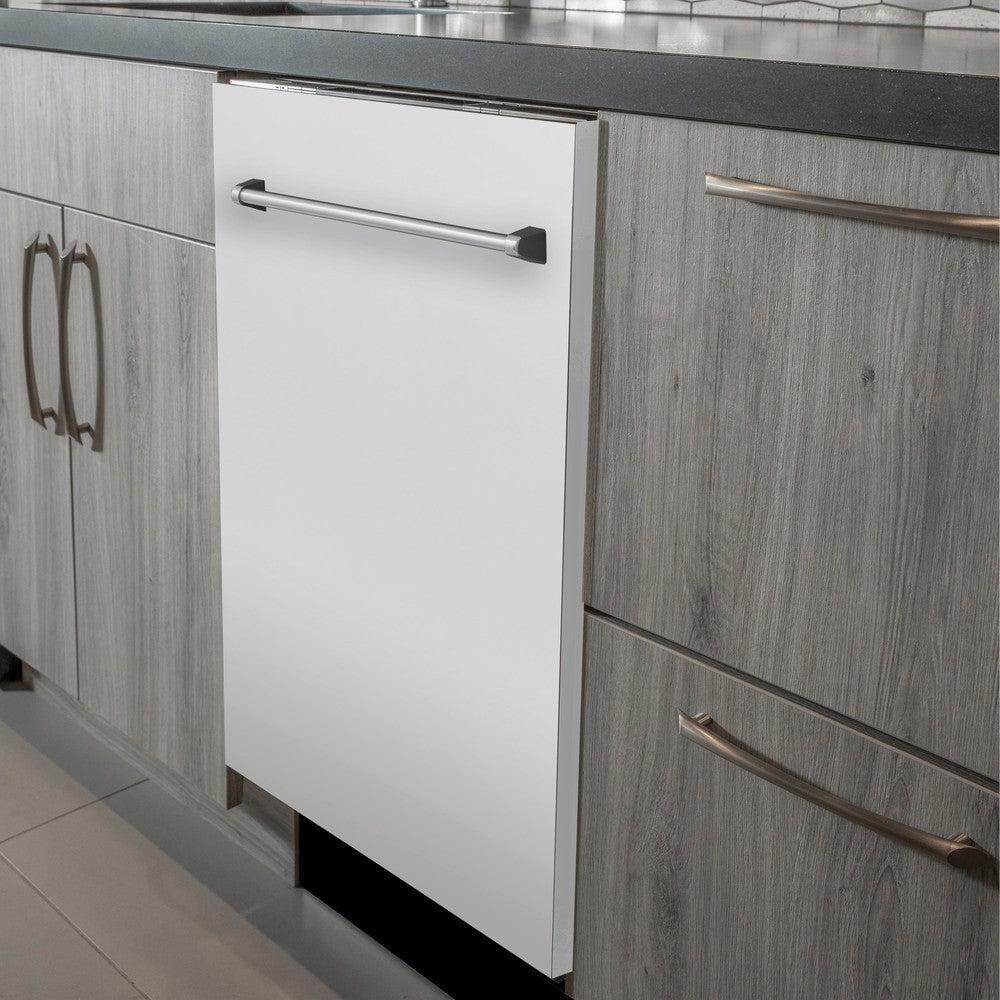 ZLINE 24 Inch Built-In Dishwasher - Matte White Panel, Traditional Handle, Ultra Quiet 52dBa (DW WM 24) | Perfect for Modern Kitchens & Small Spaces