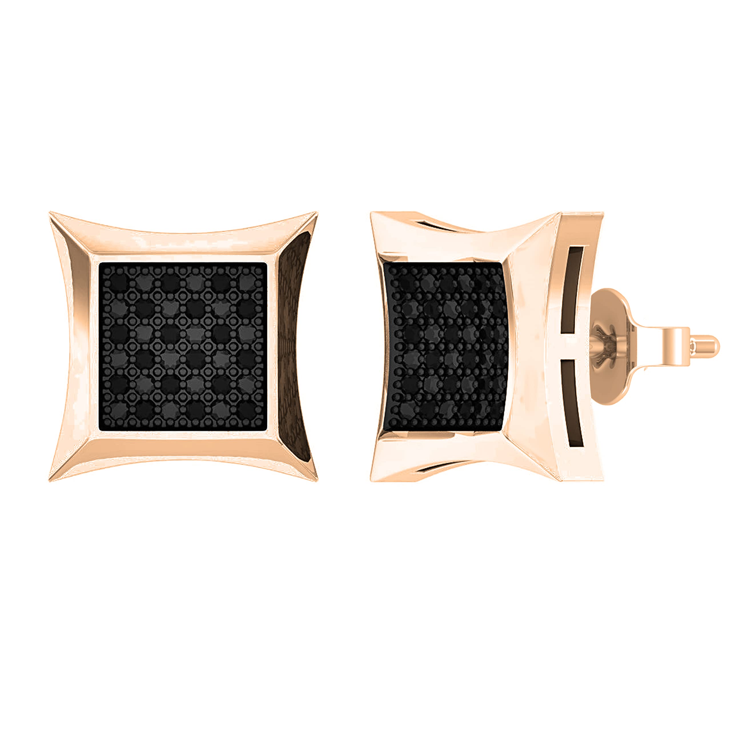 Dazzlingrock Black Diamond Men's Hip Hop Iced Out Stud Earrings - 0.15 CTW Round Cut, Opaque Black - Perfect for Streetwear, Parties & Gifts