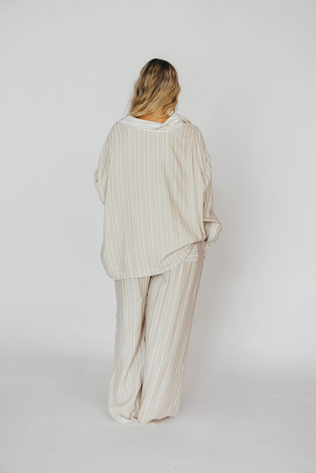 Sloane Striped Nursing-Friendly Button Down Shirt & Pants Set in Natural - Comfortable Maternity Outfit for Breastfeeding Moms