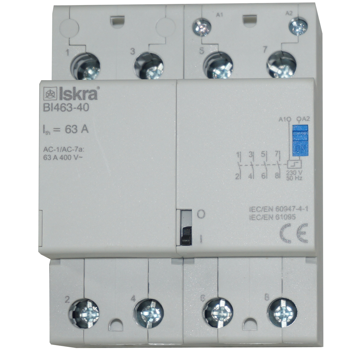 BI463 40 230VAC 4-Pole SPST NO Bistable Latching Relay with Manual Control | 63A 440VAC | 230V Coil Voltage | Ideal for Industrial Automation & HVAC Systems