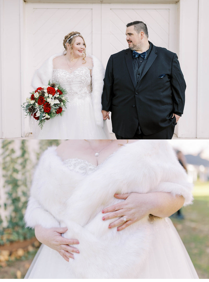 Ivory White Faux Fur Shawl Wrap - Plus Size Bridal Cape for Weddings & Winter Events (Lilian Ivy03) - Perfect for Brides, Prom & Formal Occasions