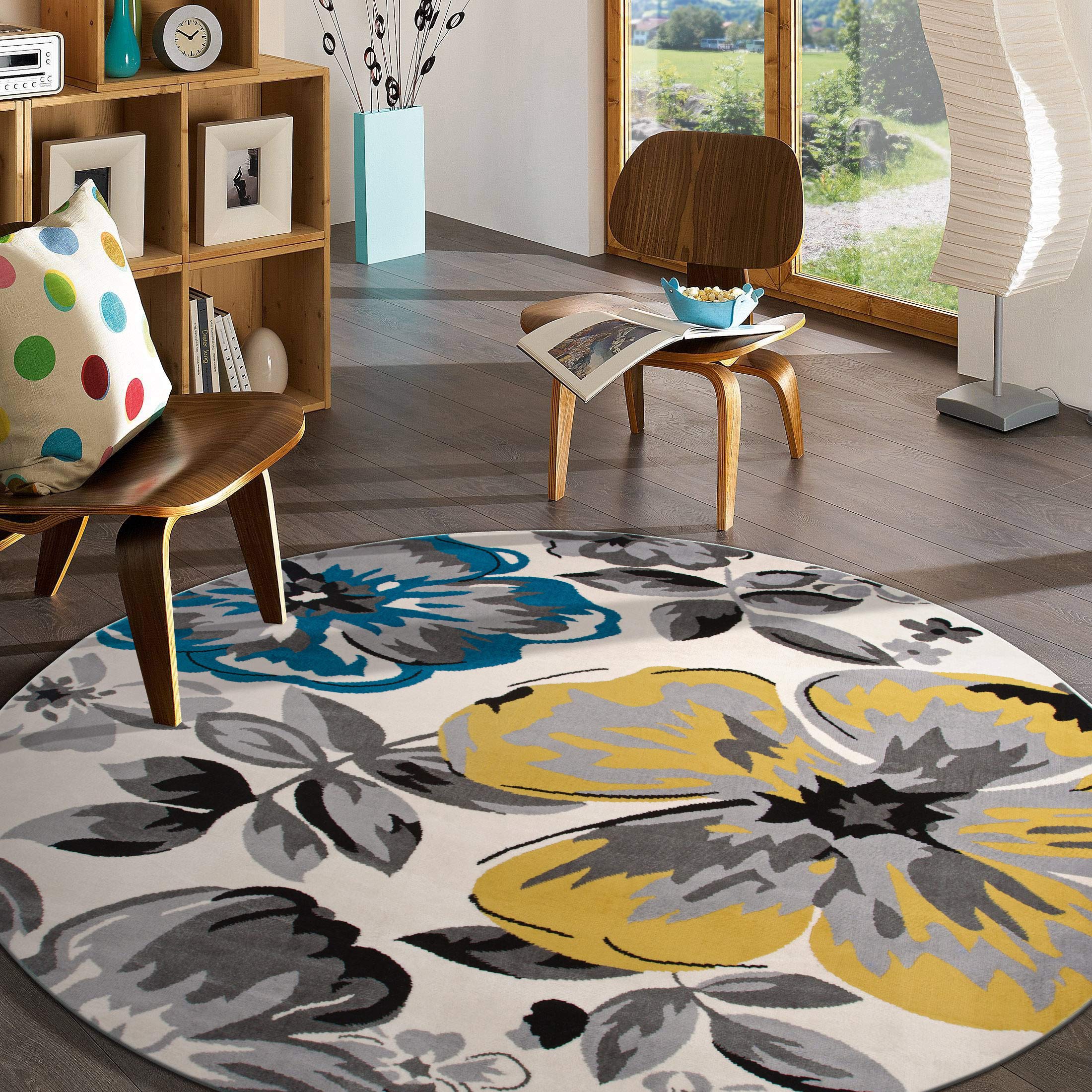 Modern Floral Round Rugs 6' 6