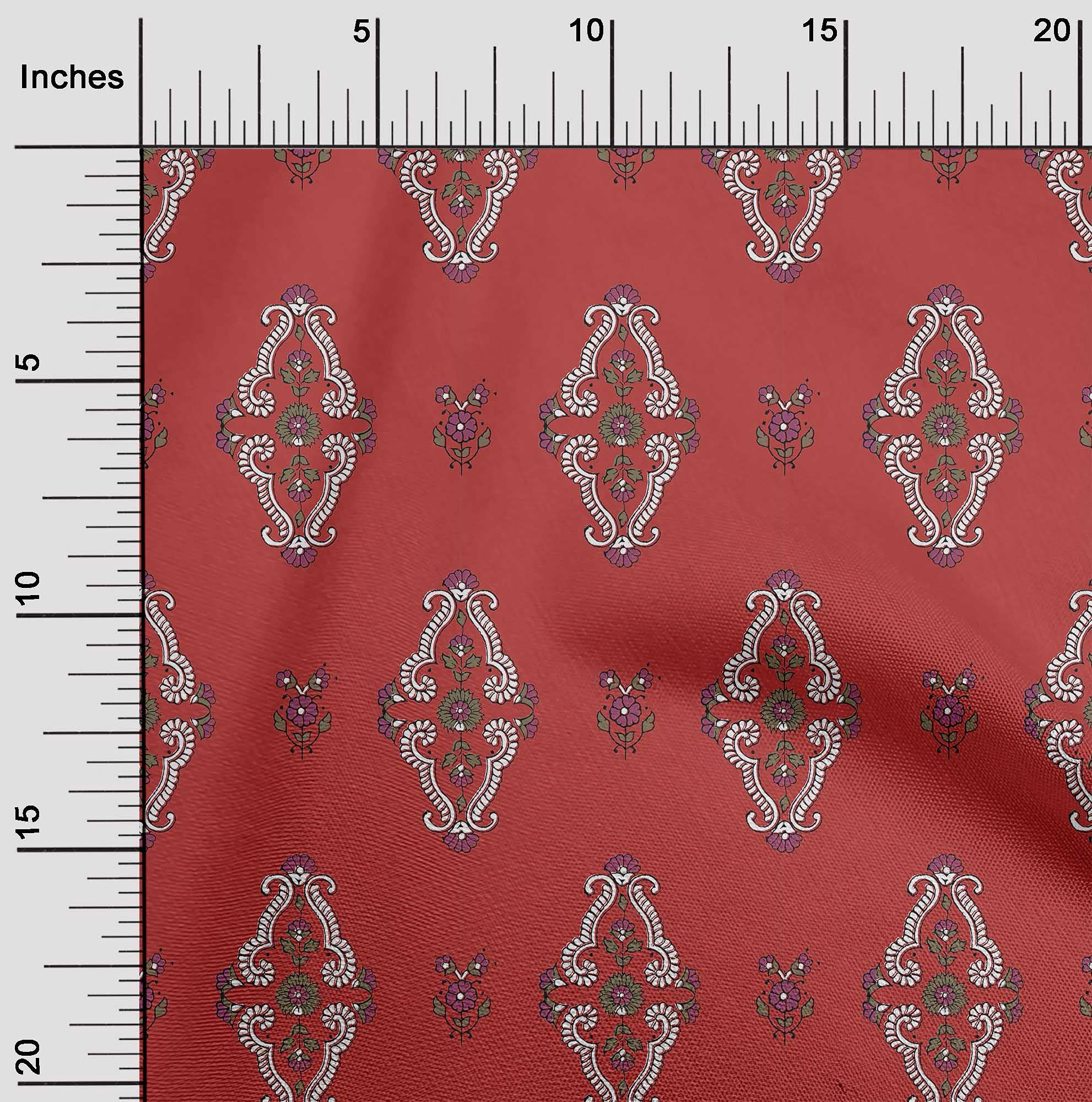 oneOone Rayon Red Printed Fabric Block - 56 Inch Wide Sewing Material by The Yard for DIY Clothing, Dresses & Home Decor Projects