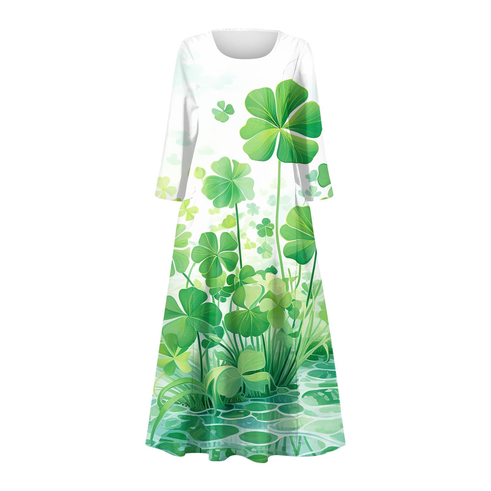 Stylish 3/4 Sleeve St. Patrick's Day T-Shirt Dress for Women - Comfortable O-Neck Maternity Nightgown with Pockets to Hide Belly | Perfect for Holiday Parties, Casual Wear & Pregnancy Comfort