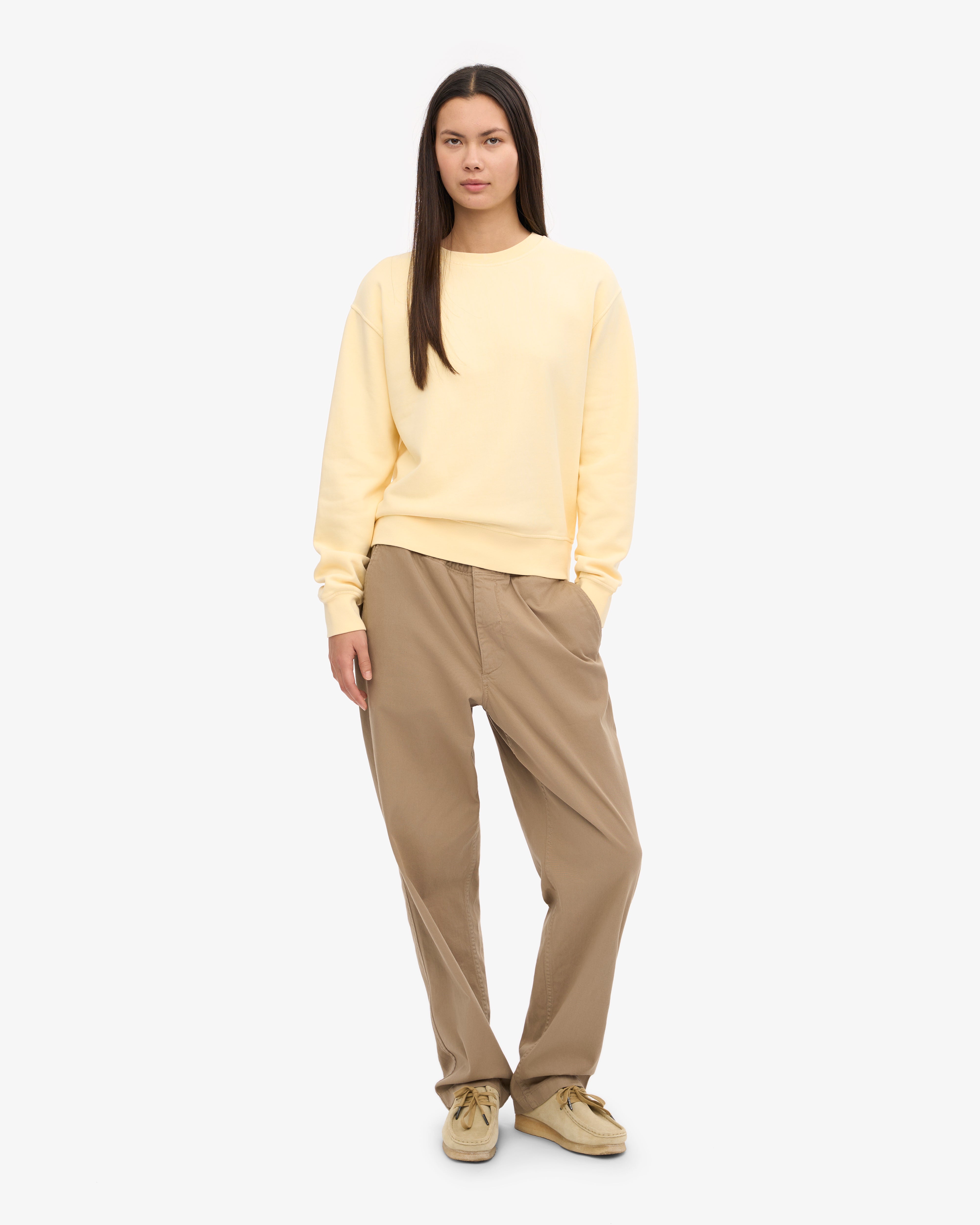 Women's Classic Organic Cotton Crew Neck T-Shirt - Soft Yellow - Casual Wear, Everyday Comfort, Eco-Friendly Fashion