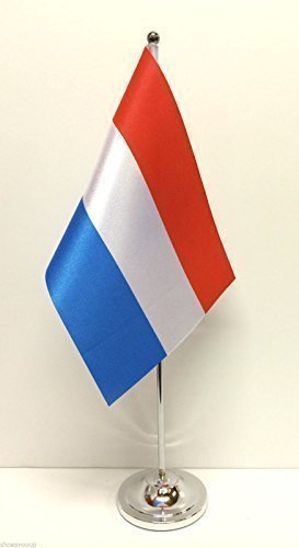 Luxembourg Satin Flag with Chrome Base - Premium Table Desk Flag Set for Office, Home Decor, and International Events