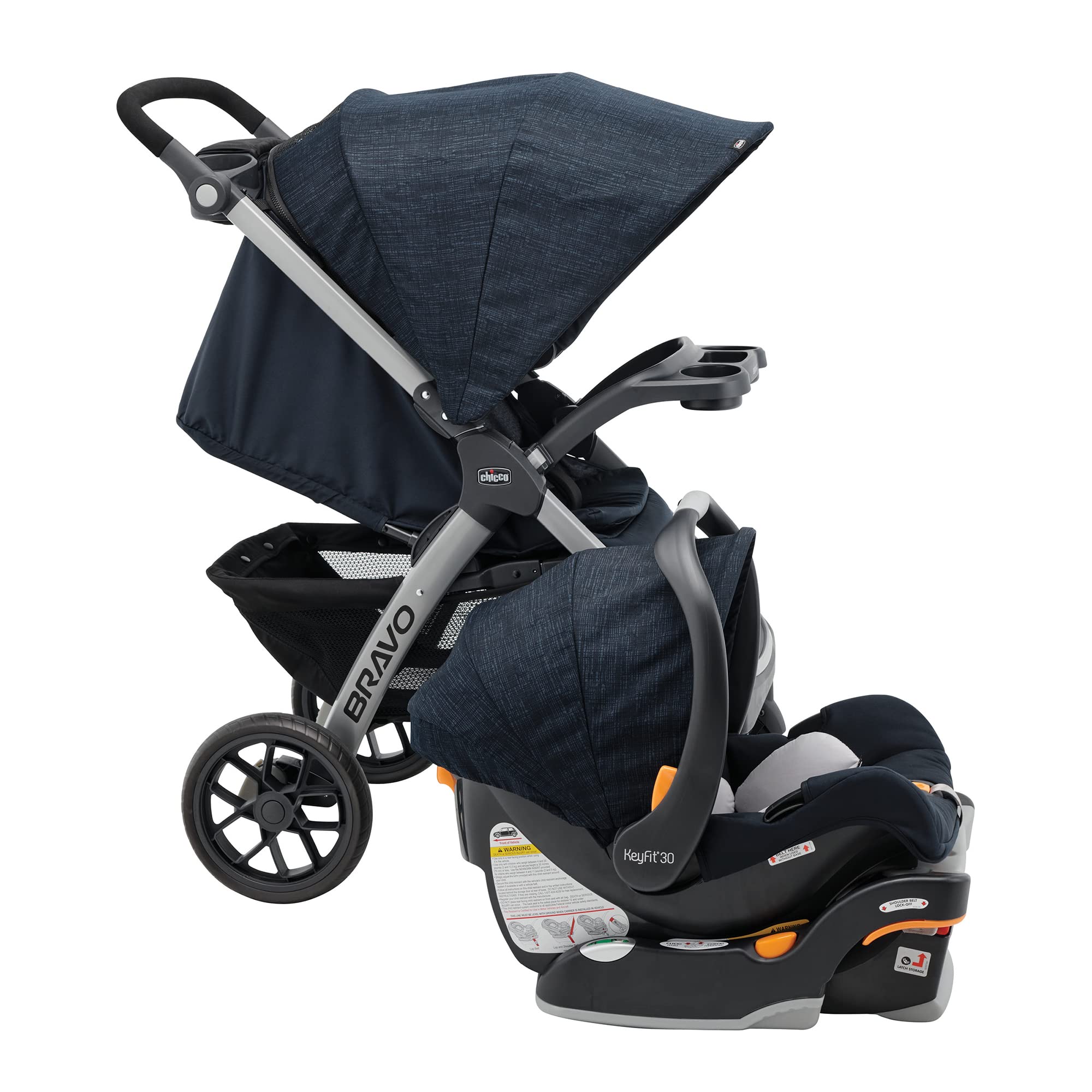 Chicco Bravo 3-in-1 Trio Travel System with Quick-Fold Stroller & KeyFit 30 Infant Car Seat - Brooklyn/Navy | Safe & Convenient Car Seat & Stroller Combo for Newborns | Perfect for City Walks, Shopping & Family Outings
