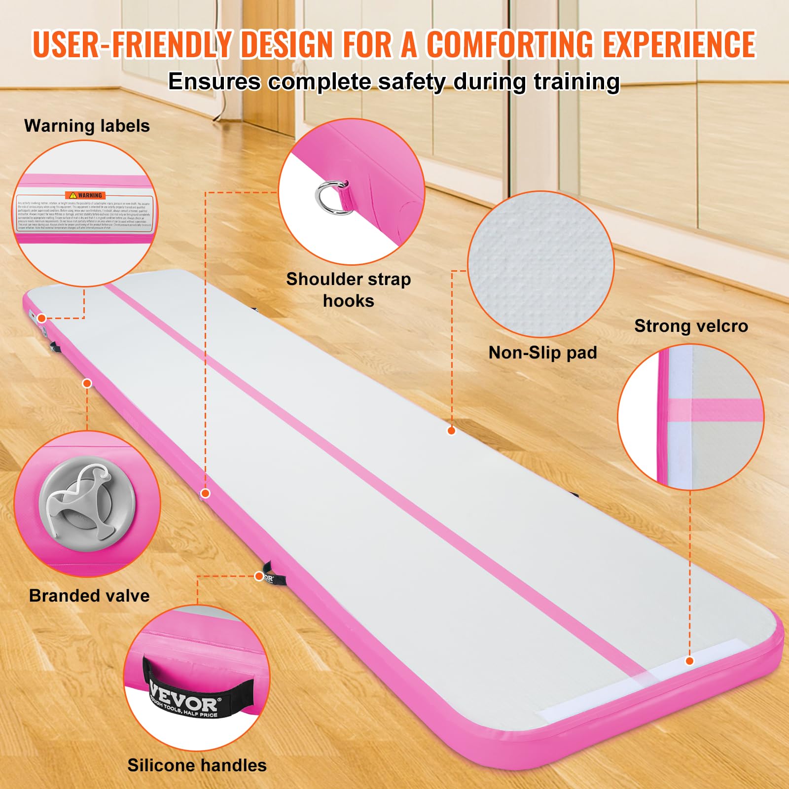 VEVOR Inflatable Gymnastics Air Mat with Electric Pump - Portable Training Mat for Home, Gym, Yoga, Cheerleading - Perfect for Beach, Park & Water Activities | Great for Kids Play, Fitness Training & Outdoor Fun