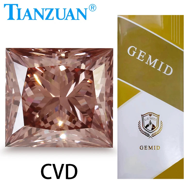 Lab Grown CVD Diamond - 1CT to 2CT Square Shape Loose Gemstone, VS1-VS2 Clarity, 2EX Cut, Fancy Pinkish Brown Color, GEMID Certified - Perfect for Engagement Rings, Jewelry Making & Custom Designs