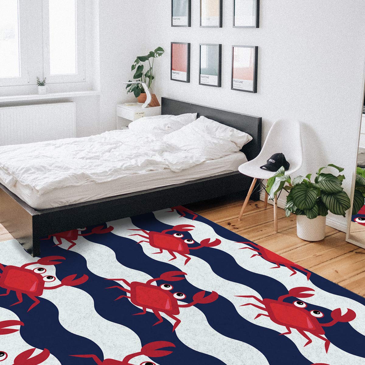 Non-Slip Red Crab Blue Chevron Area Rug 5'x7' - Soft Rectangular Floor Mat for Living Room, Bedroom, Kids Room & Kitchen | Indoor Home Decor, Anti-Skid Design for High Traffic Areas