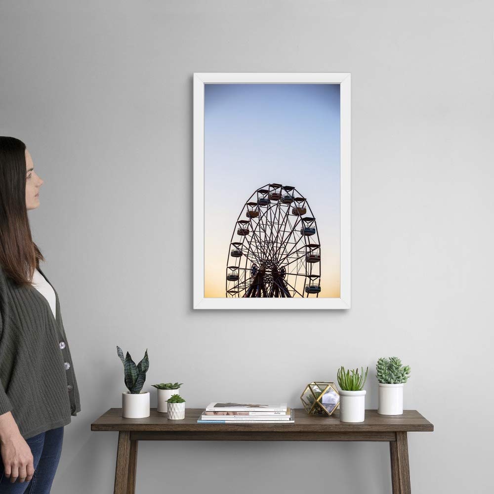 Virginia Beach Ferris Wheel White Framed Wall Art Print - Coastal Decor for Living Room, Bedroom & Office - Virginia Beach Souvenir & Travel Inspired Artwork