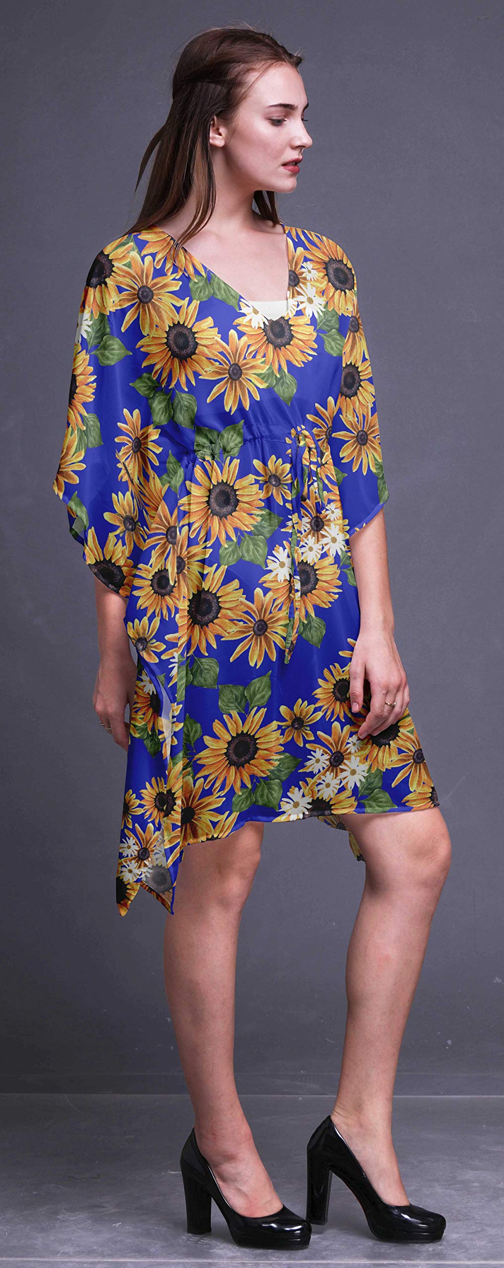 Bimba Women's Short Caftan Midi Dress - Beach Cover Up, Swimwear Wrap, Boho Summer Dress for Pool, Vacation & Resort Wear