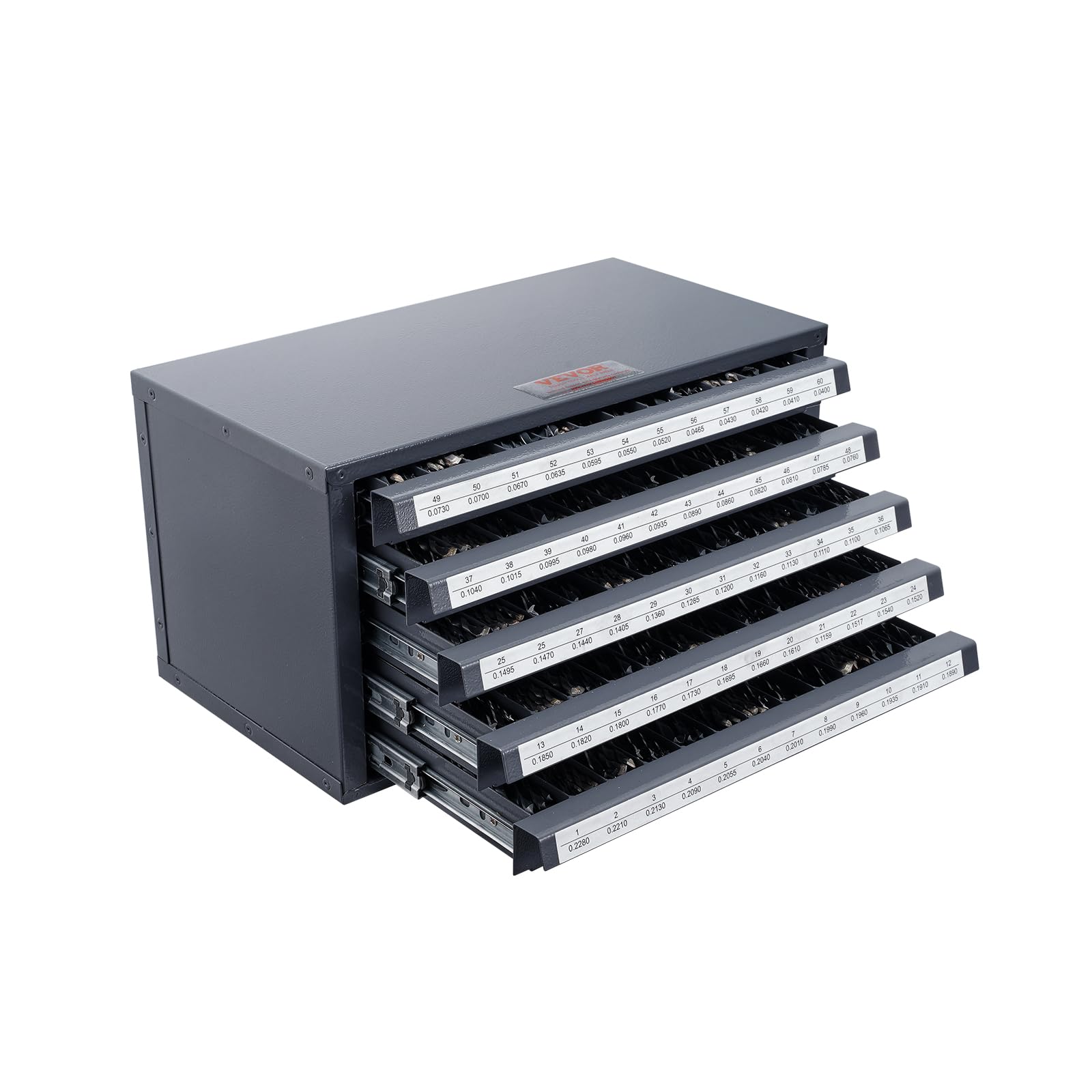 VEVOR 5-Drawer Stackable Drill Bit Organizer Cabinet - Holds #1 to #60 Steel Drill Bits with Labeled Compartments | Perfect for Workshop, Garage & Professional Tool Storage Organization